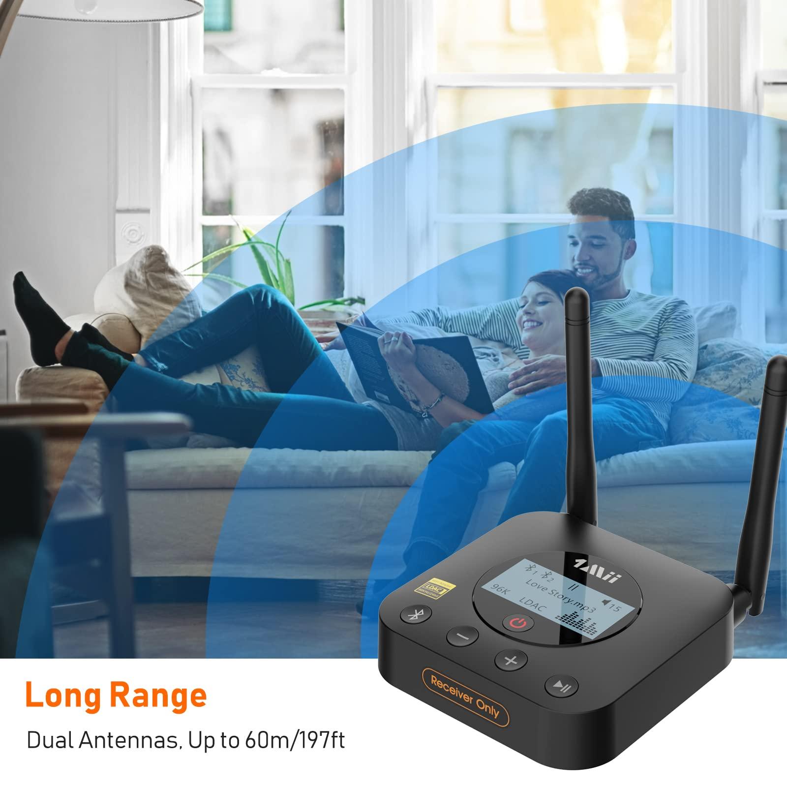 1Mii 1Mii B06Pro+ HiFi Bluetooth Receiver, Hi-Res Bluetooth 5.1 Wireless Audio Adapter w/LDAC for Home Stereo, Long Range Bluetooth Receiver aptX HD Low Latency Volume Control LCD Display