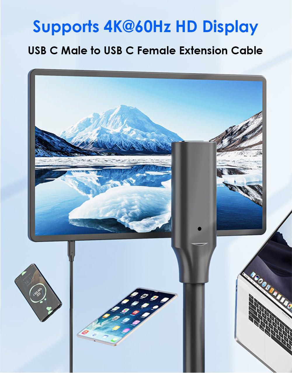 Mepsies USB C Extension Cable 3.3ft, USB Type C Male to Female Charging/Data Transfer Extender Cord, USB 3.2 10Gbps 5A/100W 4K/60Hz, Compatible with MacBook Pro/Air Dell XPS iPhone 15 Galaxy and More