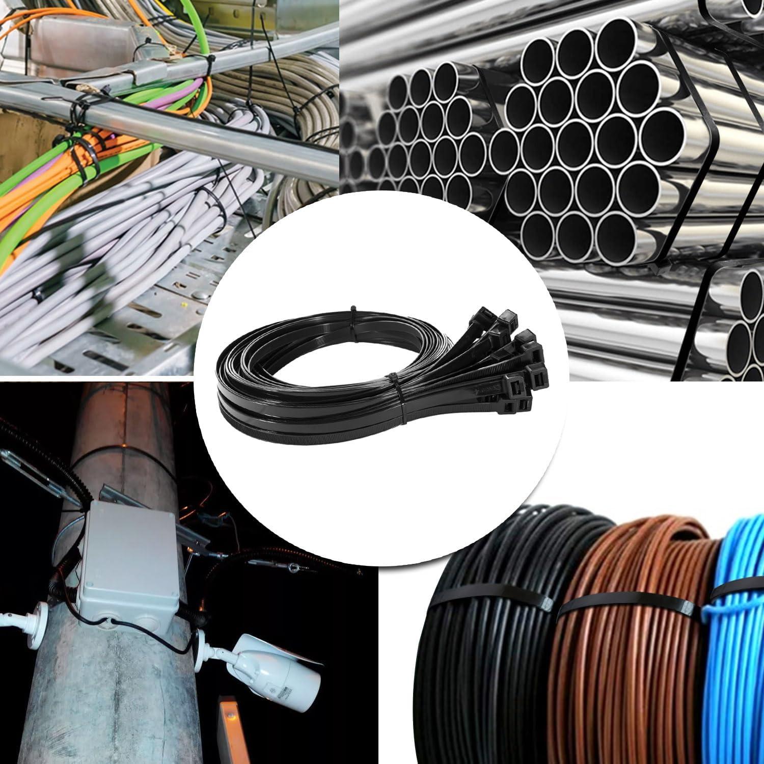 JIAHCN 11 Inch Long Zip Ties (100 Pieces) Heavy Duty UV Resistant 200lbs Cable Tie Wraps Black Industrial Zip Ties Thick Nylon Wire Ties Large Plastic Zipties for Cable Management, Outdoor Use
