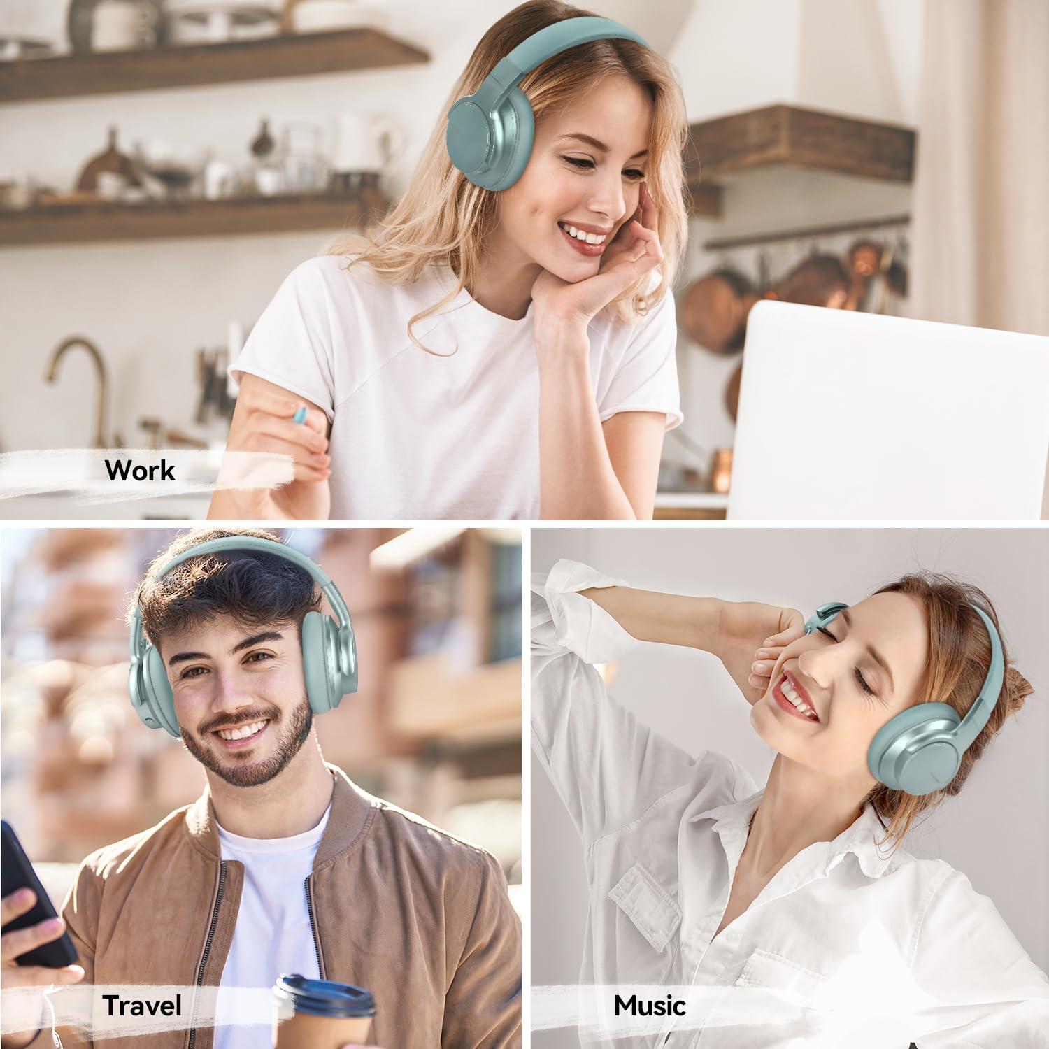 AUSDOM AUSDOM Wireless Noise Cancelling Headphones Bluetooth, E7 Over-Ear ANC Headphones with Microphone, 50Hrs Playtime, Hi-Fi Stereo Sound, USB C Charge, Comfortable Earpads for Travel Work, Mint Green