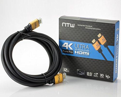 NTW NTW PURE PRO 4K HDMI Cable 12FT High Speed 18Gbps HDMI 2.0 Cable, 4K HDR, Ultra HD Cable 3D, 2160P, 1080P, Ethernet, Audio Return(ARC), Compatible PS5, PS4/3, UHD TV, Blu-ray, PC, Xbox, gold/black