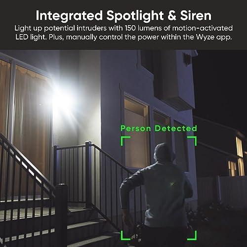 WYZE WYZE Wireless Outdoor/Indoor Battery Security Camera, 2.5K HDR Color Night Vision, Integrated Spotlight & Siren, Motion Detection, 2-Way Audio, Alexa & Google Assistant Compatible, White, 1-Pack