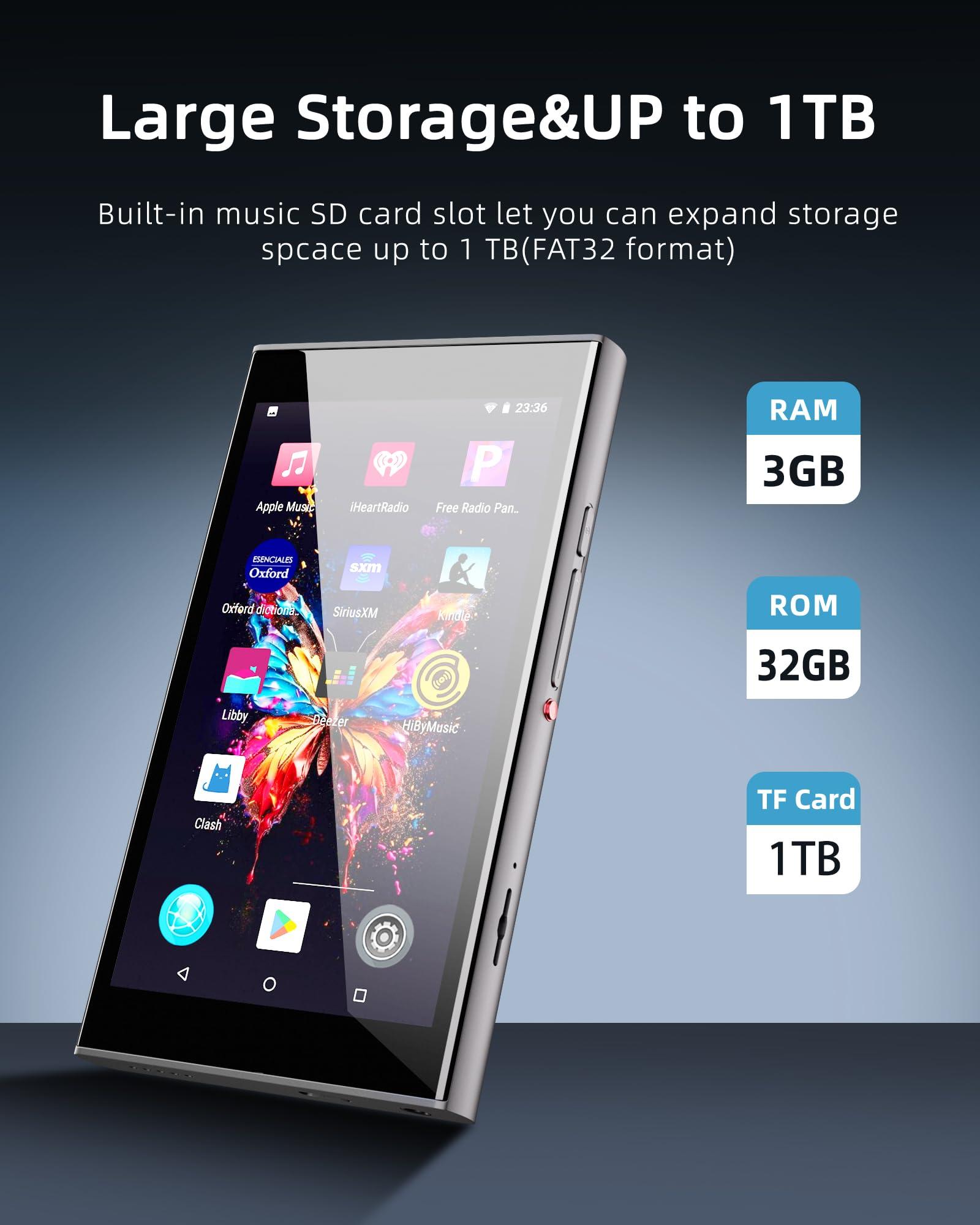 PECSU MP3 Player for Kids with Parental Controls,YouTube Kids,Spotify Kids,Piano Kids,Amazon Music,Audible,APP Store,5\" HD IPS Music Player Up to 1TB with Leather case