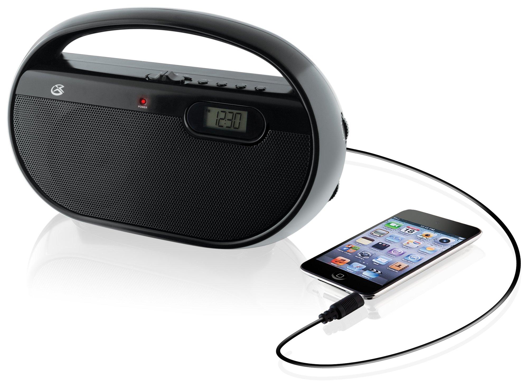 GPX GPX Portable CD Boombox with AM/FM Radio (Red/Black) and Portable AM/FM Radio with Digital Clock (Black)