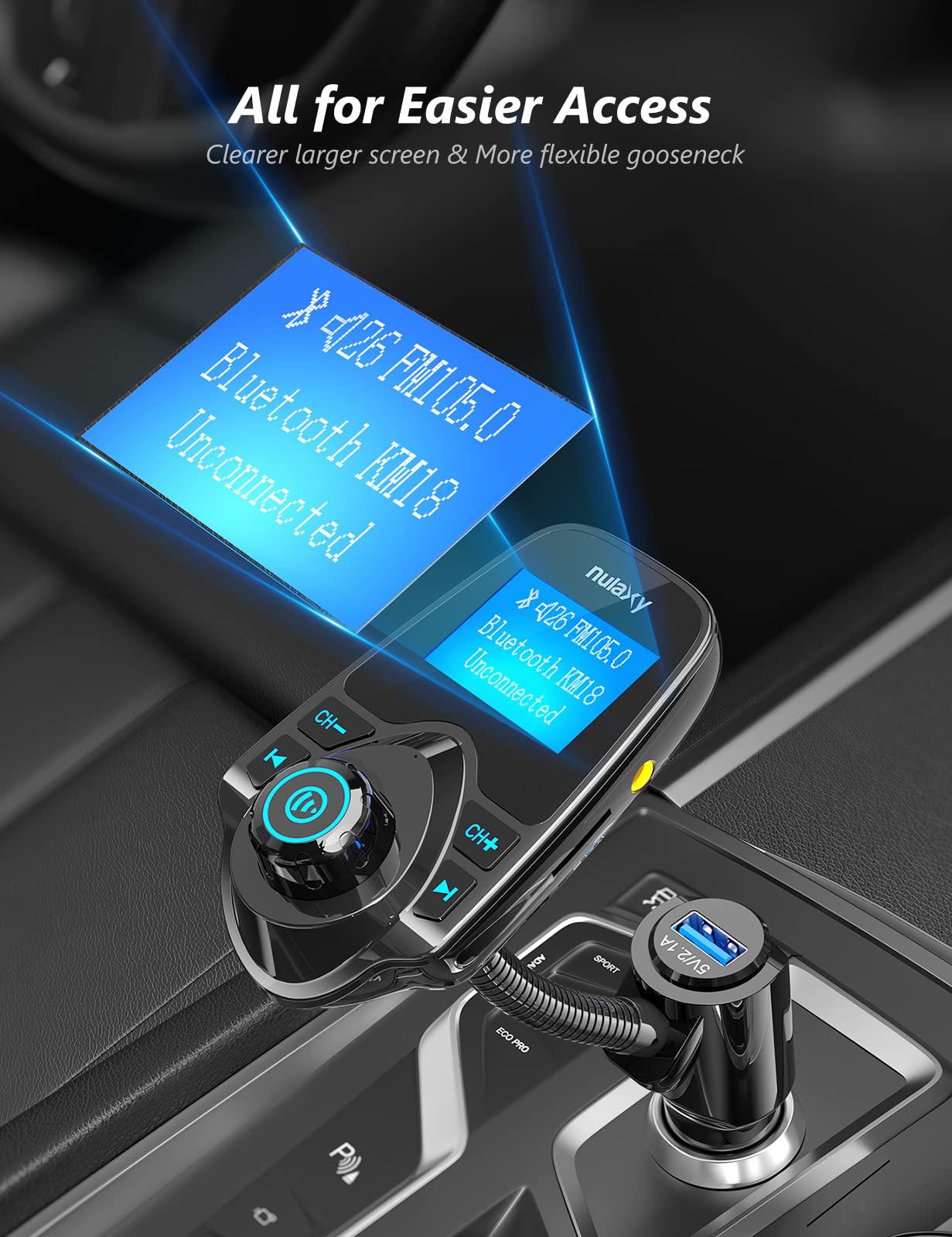 Nulaxy Nulaxy Car Bluetooth FM Transmitter [2024 Upgraded], 1.44\" Display Flexible Gooseneck, Handsfree Call Wireless Music Stereo Audio Player Radio Adapter Car Kit USB Phone Charger, TF SD Card AUX-KM18