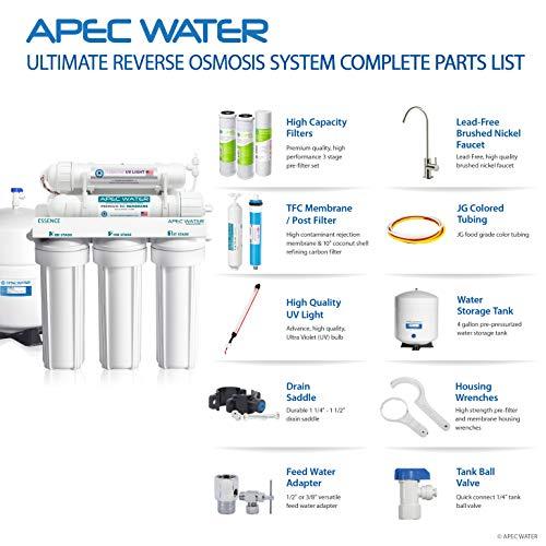 APEC Water Systems APEC Water Systems Essence ROES-UV75 Top Tier Violet Sterilizer 75 GPD 6 Stage Ultra Safe Reverse Osmosis Drinking Water Filter System, Plastic UV Housing, White