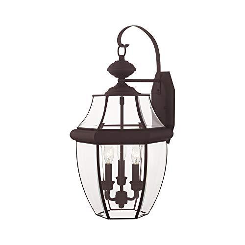 Livex Lighting Livex Lighting 2351-07 Monterey 3 Light Outdoor Bronze Finish Solid Brass Wall Lantern with Clear Beveled Glass