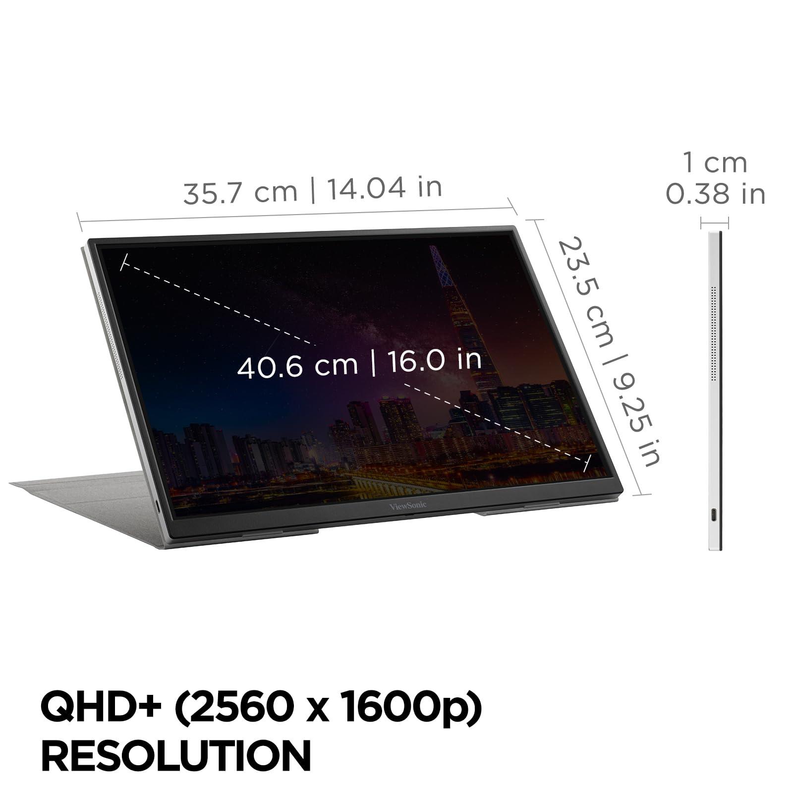 ViewSonic ViewSonic VG1656-2K 16 Inch WQXGA 1600p IPS Portable Monitor with 2 Way Powered 65W USB C, and Smart Cover with Built-in Stand