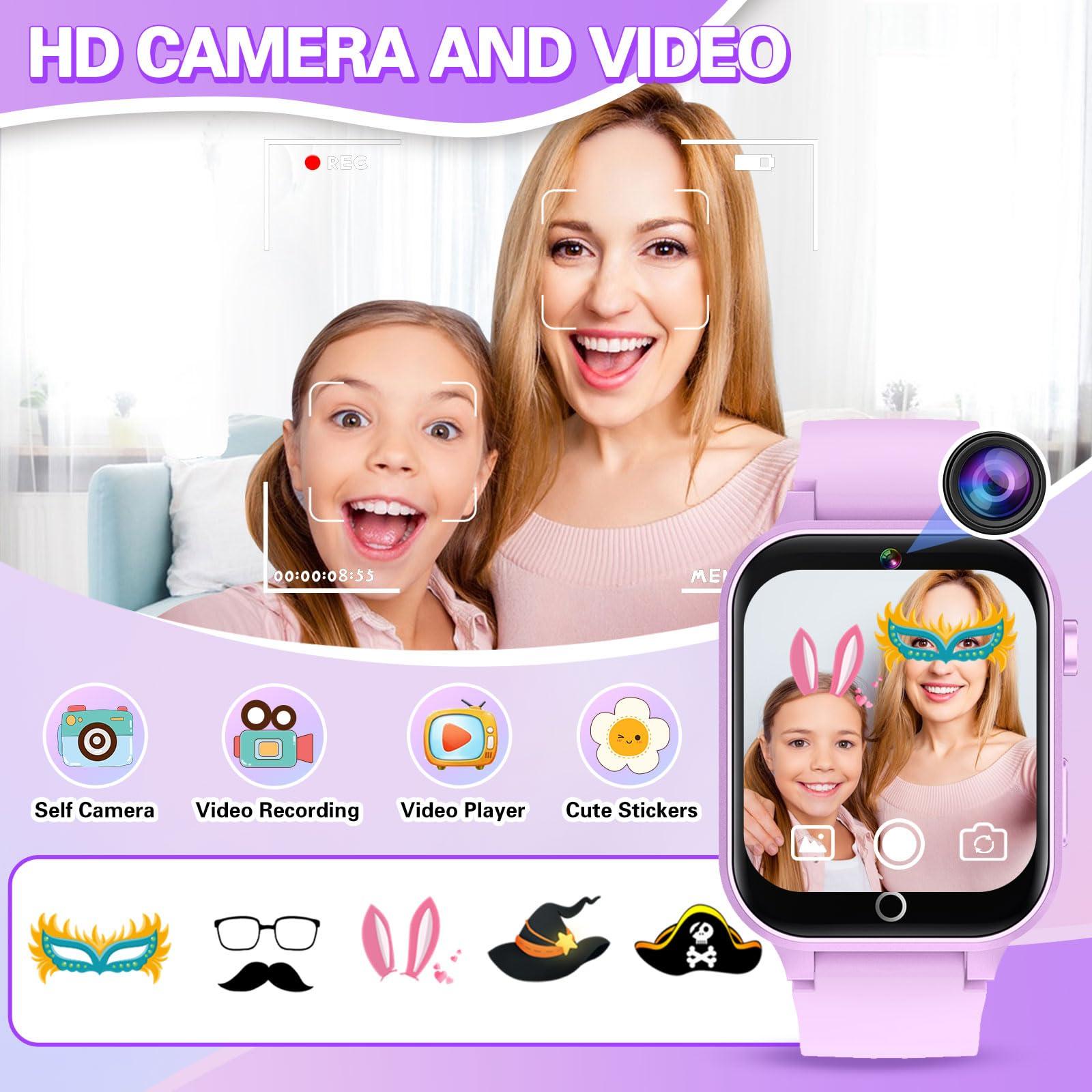 Vakzovy Kids Smart Watch with HD Touchscreen, 26 Games, Camera, Video, Music Player, Pedometer - Educational Gift for Girls Ages 6-12