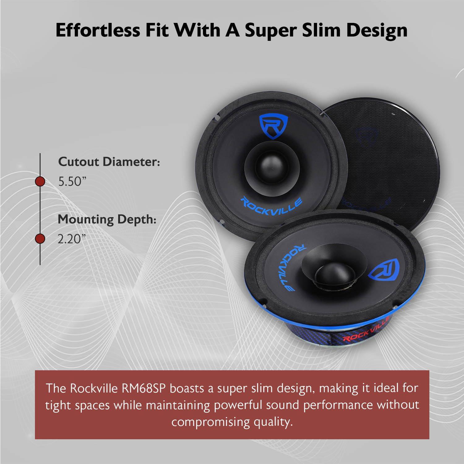 Rockville Rockville RM68SP Mid-Range Car Speaker, 6.5, 120W, 8 Ohm, Dual Cone, Kevlar, Foam Suspension, Bullet Phase Plug, CEA Compliant, Perfect for Car Audio