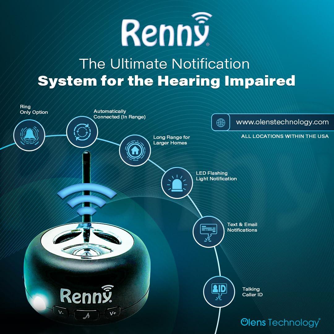 RENNY Renny - The Loud Cell Phone Ringer, Amplifier & Flasher for The Hearing Impaired (117dB) | Auto-Connects Wirelessly via Bluetooth | External Ringtones | Text/Email Notifications | Talking Caller ID