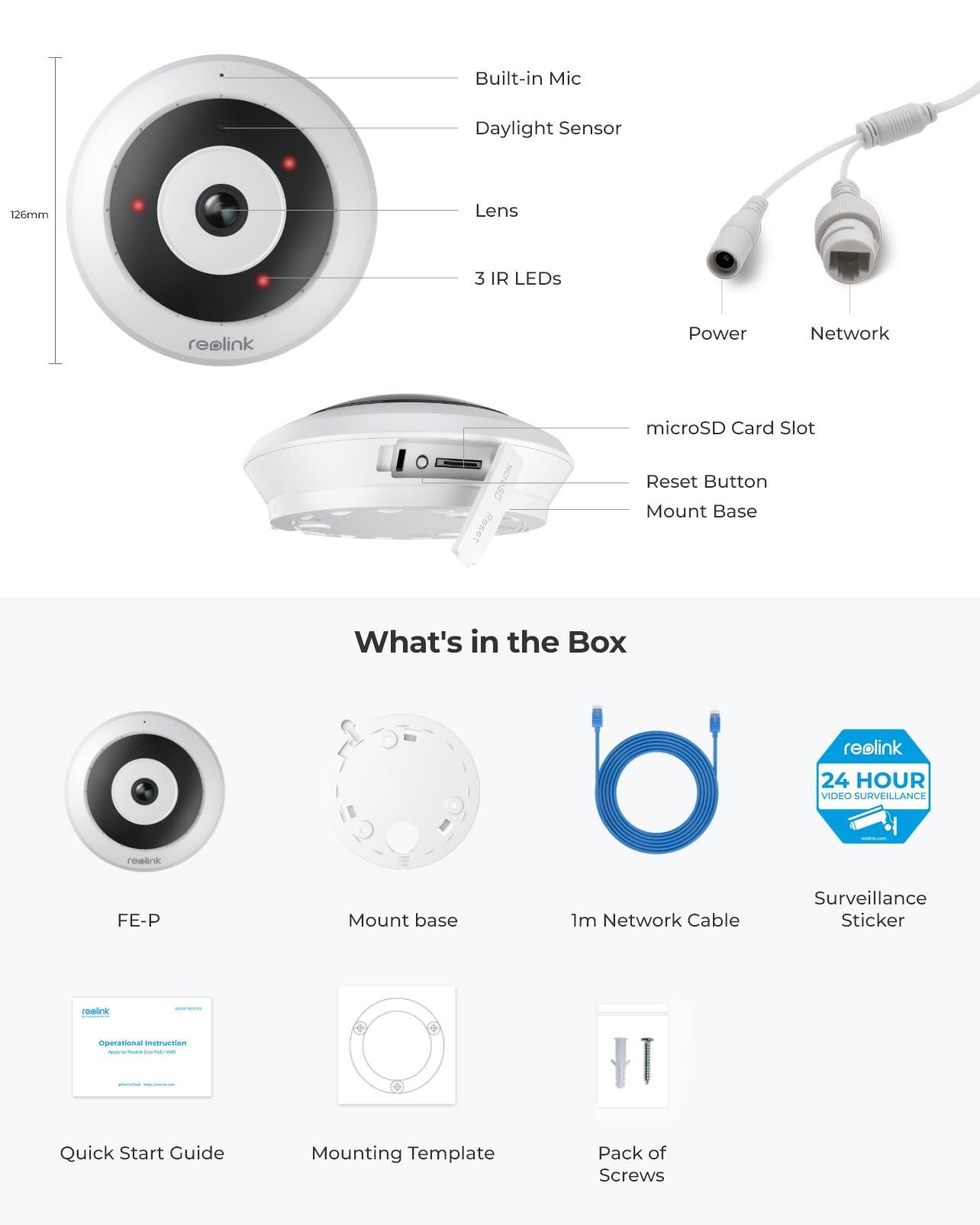 REOLINK Reolink 5MP PoE Security Camera System Bundle, 8PCS 5MP IP Cameras, a 16CH NVR with Pre-Installed 4TB HDD, RLK16-410B8-5MP Bundle with 6MP PoE IP Fisheye Camera