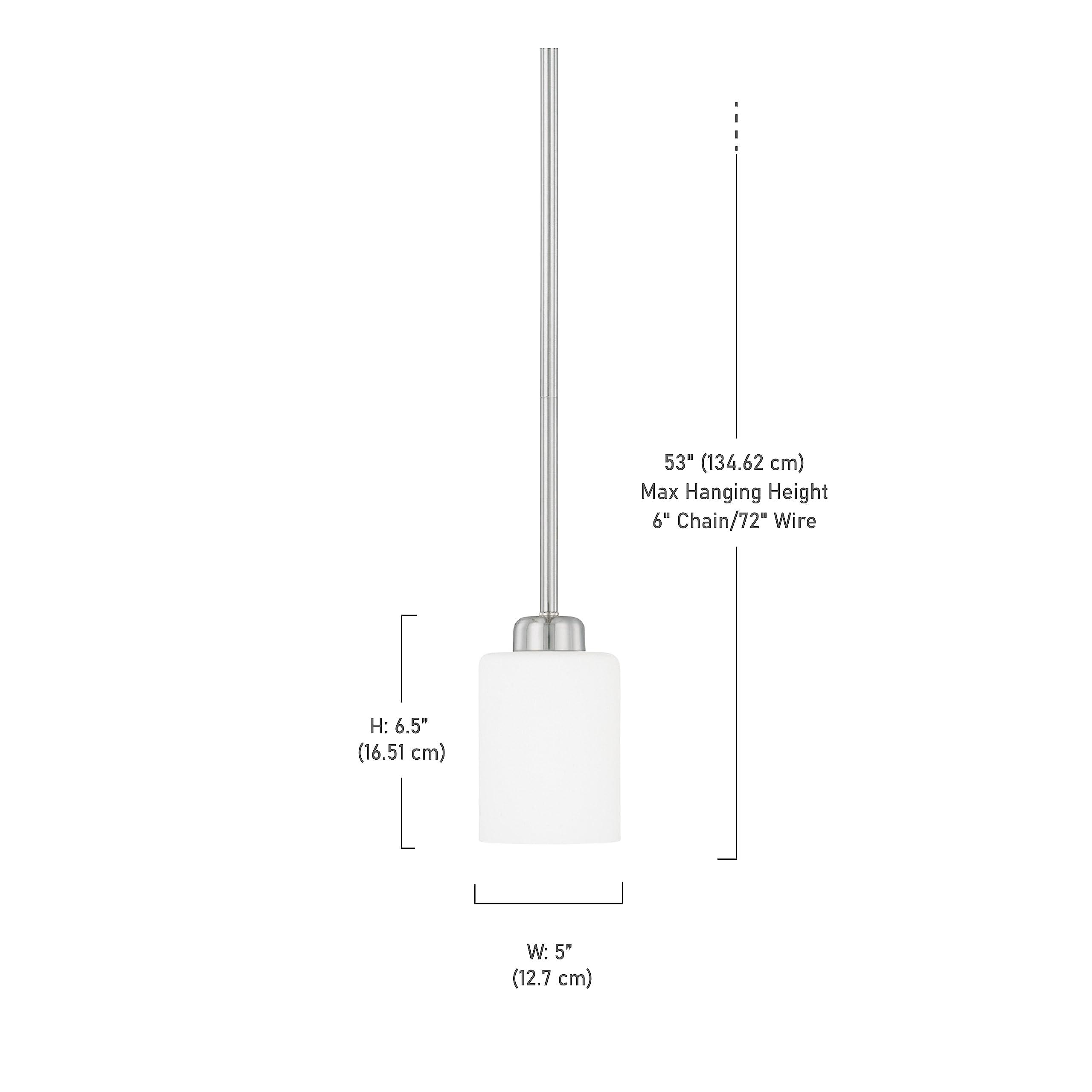 HOMEPLACE LIGHTING BY CAPITAL LIGHTING FIXTURE CO. HomePlace Lighting 315211BN-338 Dixon Modern Soft White Glass Mini Cylinder Pendant Light, 1-Light 100 Watt, 7\" H x 5\" W, Brushed Nickel