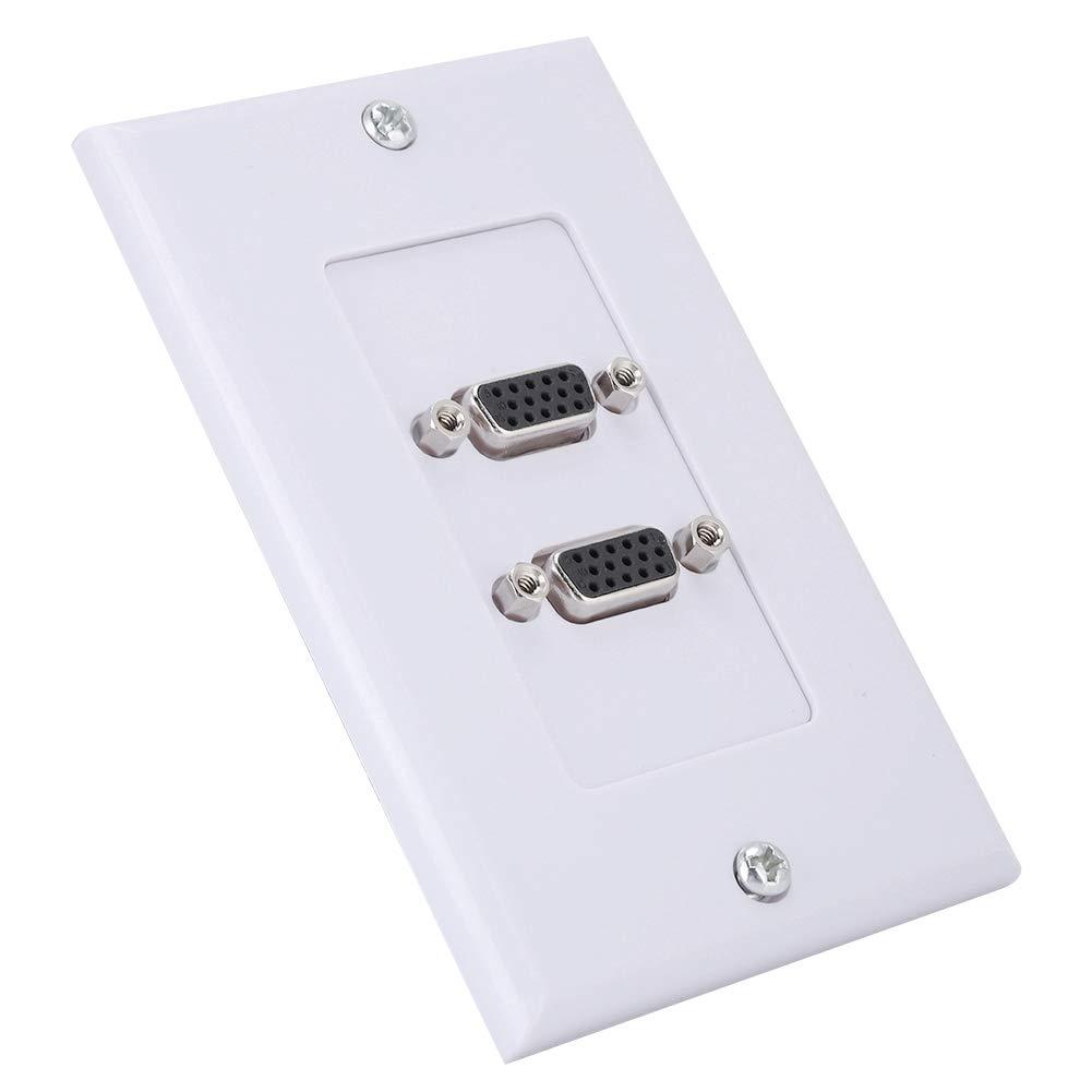 Wendry VGA Wall Plates Socket, 2-Port Multimedia Wall Plates Socket Panel, VGA Socket Wall Mount Panel Adapter Wall Socket Applicable for Engineering Wiring
