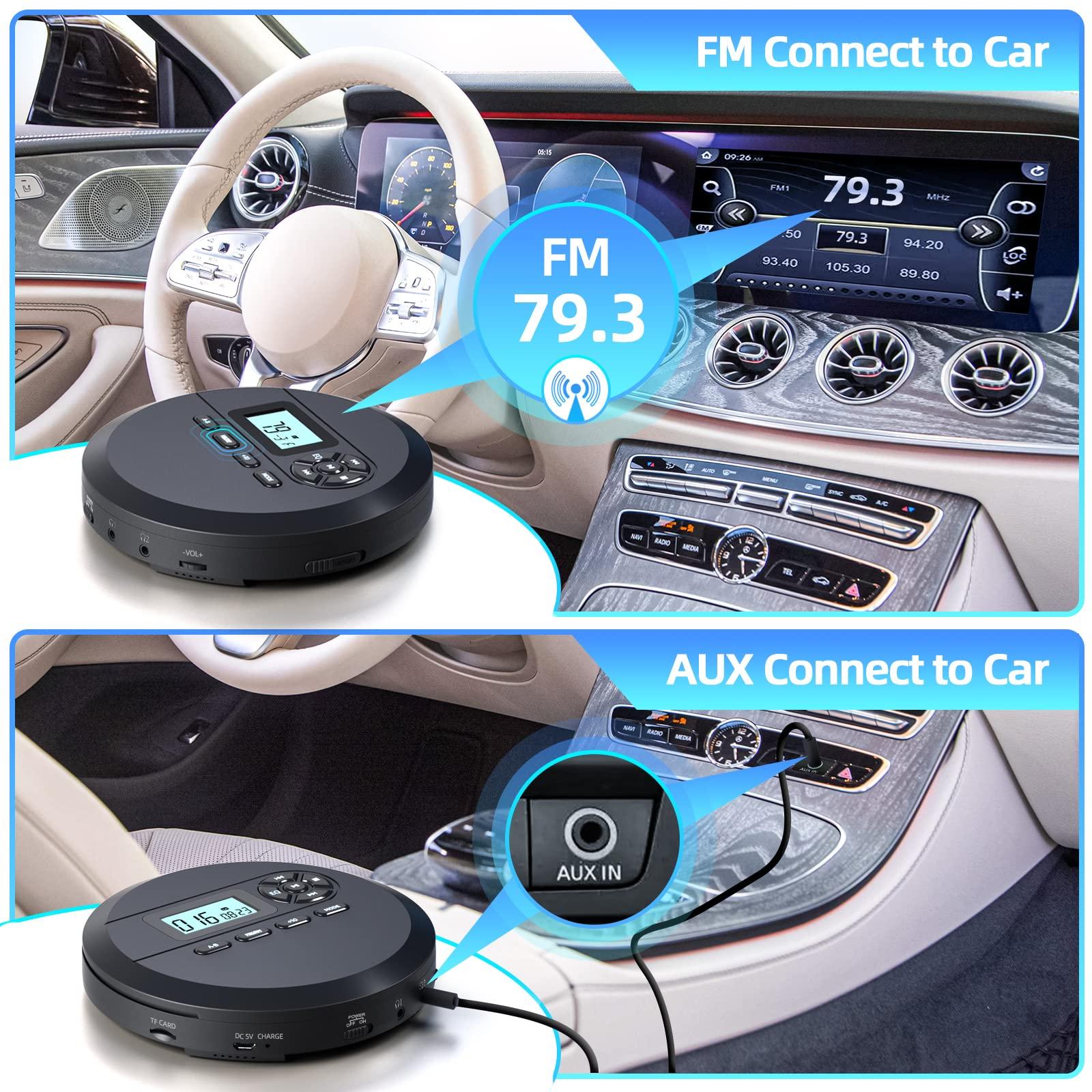 Desobry DESOBRY CD Player Portable with Speakers & FM Transmitter, Rechargeable Compact CD Player for Car Built-in 2000mAh, Portable Player with LCD Screen, Earphones, AUX Cord