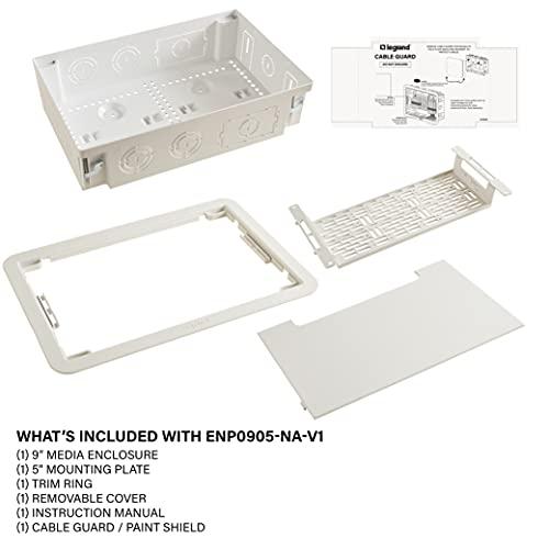 On-Q Legrand - OnQ 9 In. Media Enclosure, Wall Cable Management to Organize System Devices, Home Networking Panel Dual Purpose In Wall Enclosure for Device Storage, Media Box, White, ENP0905NAV1