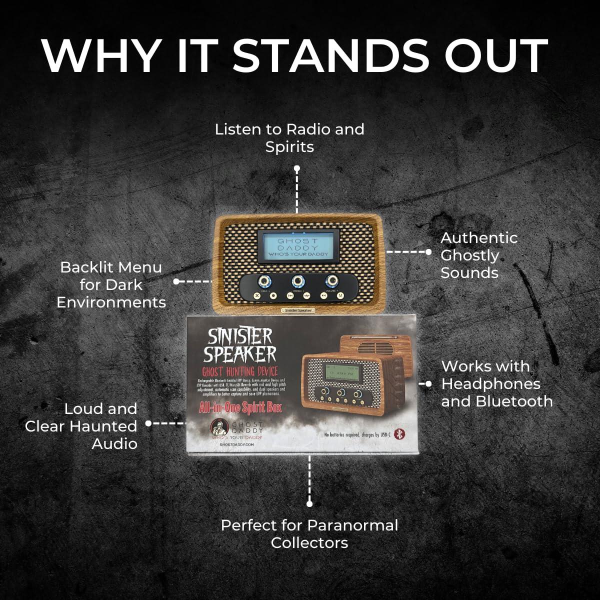 US Ghost Adventures Sinister Speaker Spirit Box Dual EVP Recorder & Bluetooth Ghost Box | Paranormal Activity Detector with AM/FM/SW Sweep | Vintage-Inspired Design