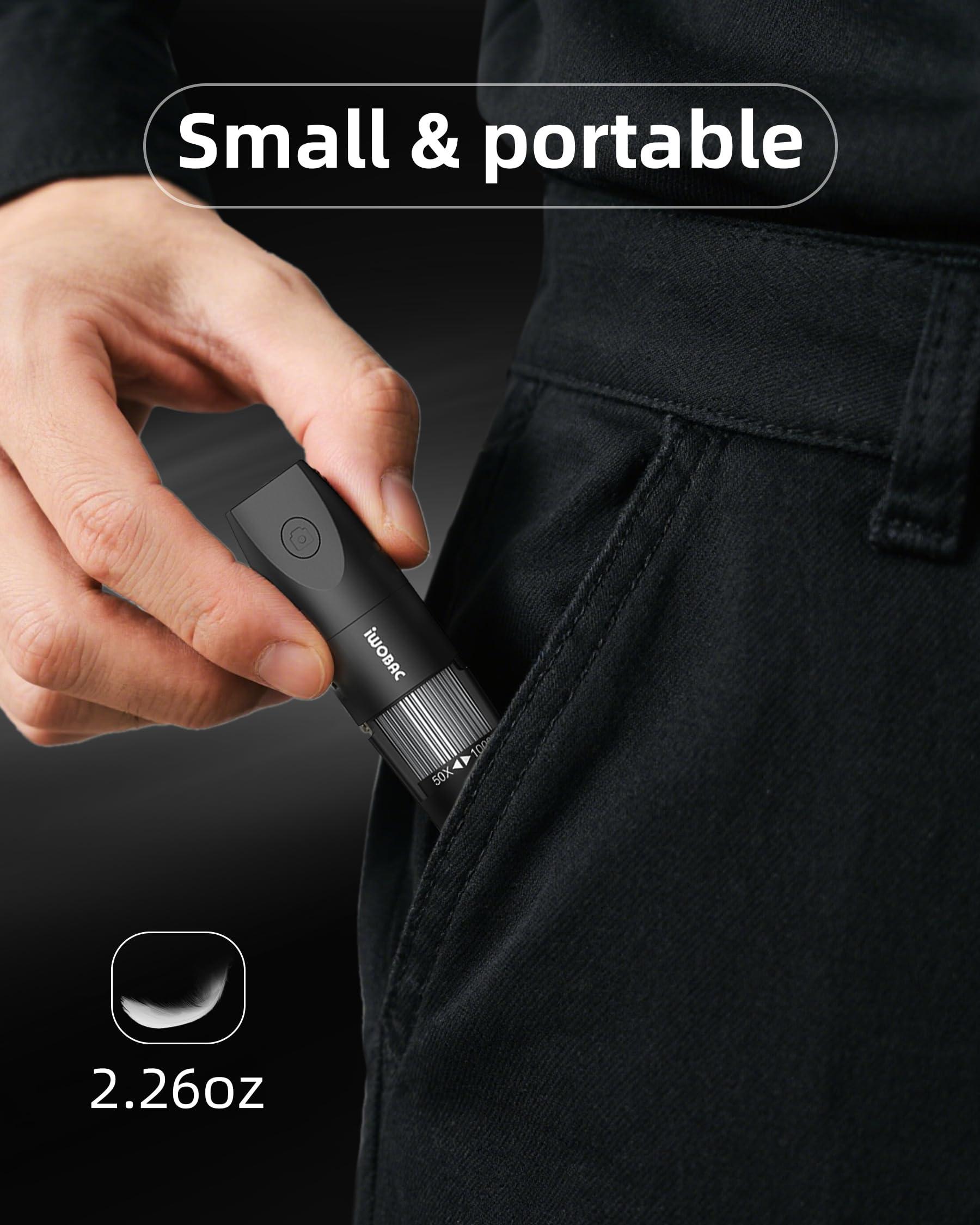 IWOBAC Digital Microscope Wireless Pocket Handheld USB Microscopes, 50x-1000x Zoom Fixed Focus HD Magnifier with LEDs, Inspection Camera Compatible with iPhone, Android Phone, MacBook, Windows PC (Black)