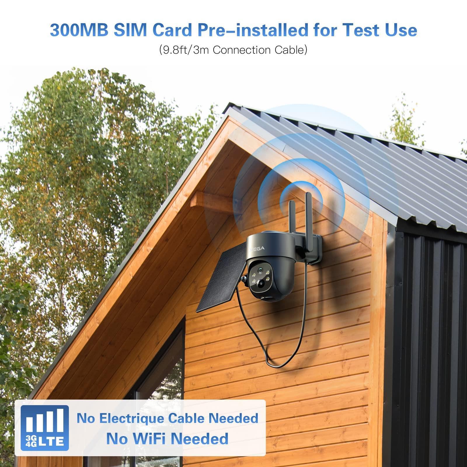 Xega Xega 4G LTE Cellular Security Camera Solar with SIM Card2 Pack Wireless Outdoor No WiFi Security Camera,2K HD PTZ Night Vision Motion Detection 2 Way Talk TF&Cloud Storage IP66, Built-in SIM Card