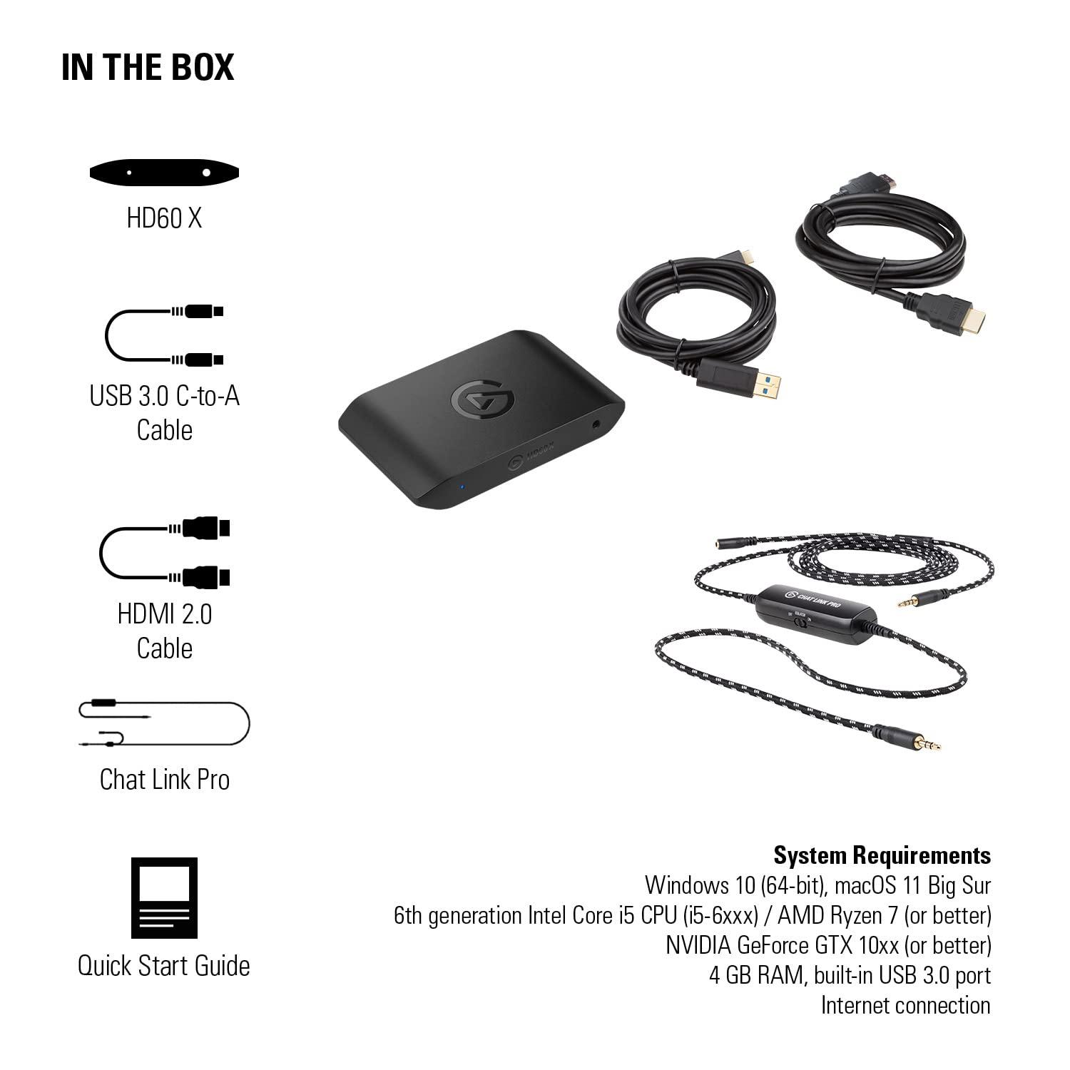 Elgato Elgato HD60 X External Capture Card & Chat Link Pro Audio Adapter, for PS5, PS4, Nintendo Switch, Capture Voice Chat, Gameplay Sound, Extra Long Cable