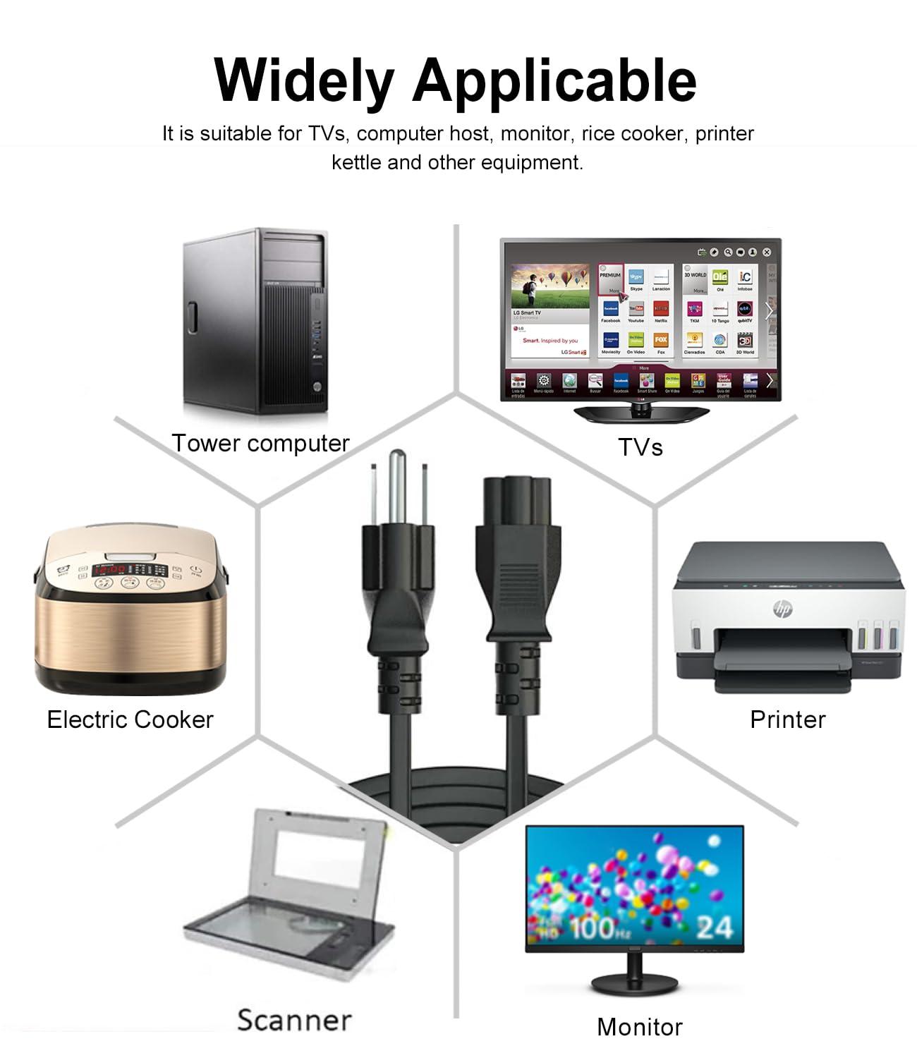LitStar AC Power Cord for LG TV 32" 39" 40" 42" 44" 47" 49" 50" 55" 60" 65" Inch Smart LED LCD HD TV 3 Prong Power Cable Replacement 6 Feet