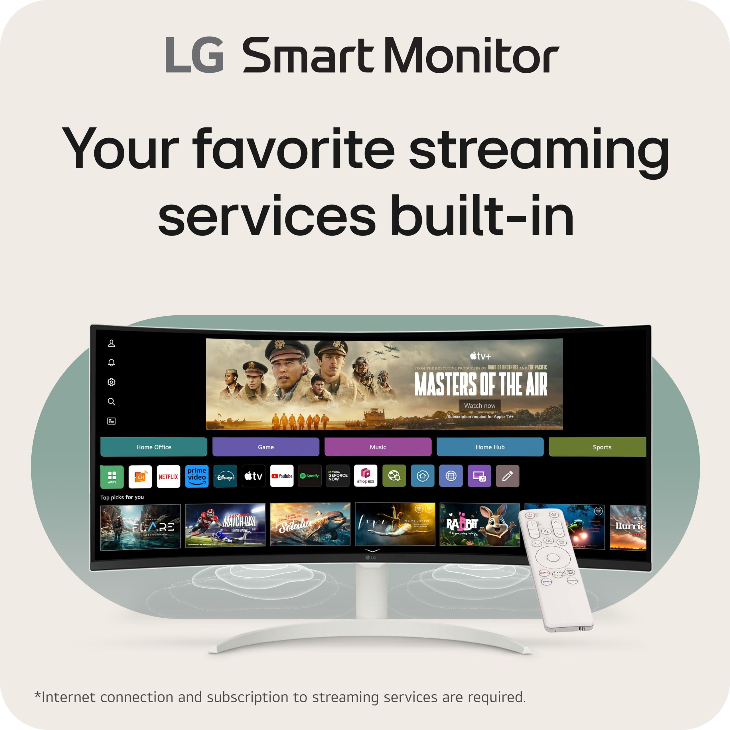 LG LG 34SR60QC-W 34-inch QHD (3440x1440) Curved Smart Monitor with Streaming, UltraWide Screen, webOS, HDR10, 100Hz, Built-in Speaker, AirPlay2, Screen Share, Bluetooth, ThinQ App, White