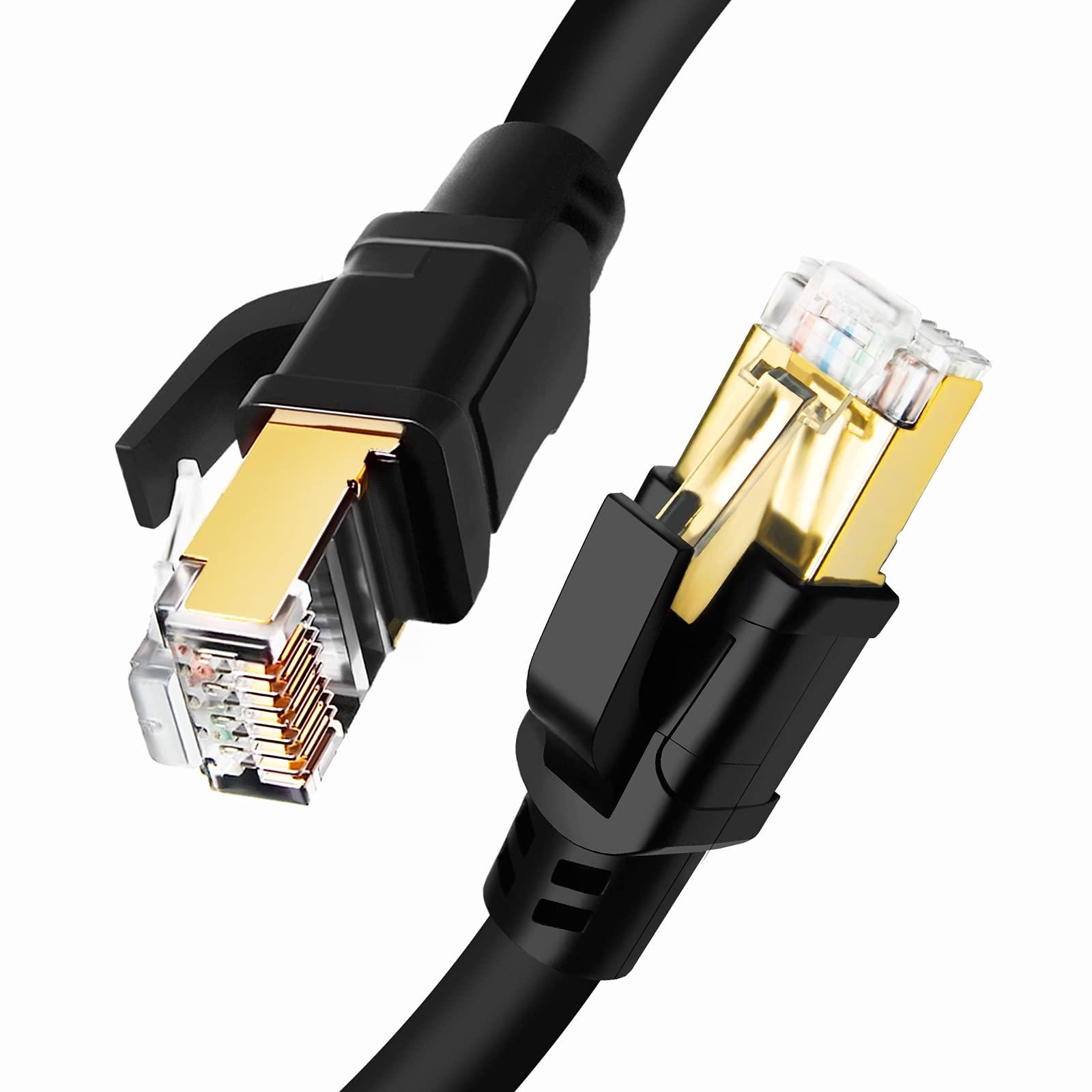 DDMALL DDMALL CAT 8 Ethernet Cable 50 ft, High Speed 40Gbps 2000MHz Internet Cable, Shielded CAT8 Network Patch Cord with Gold Plated RJ45 Connector for Gaming, Router, Modem, X Box, PC (50ft Black)