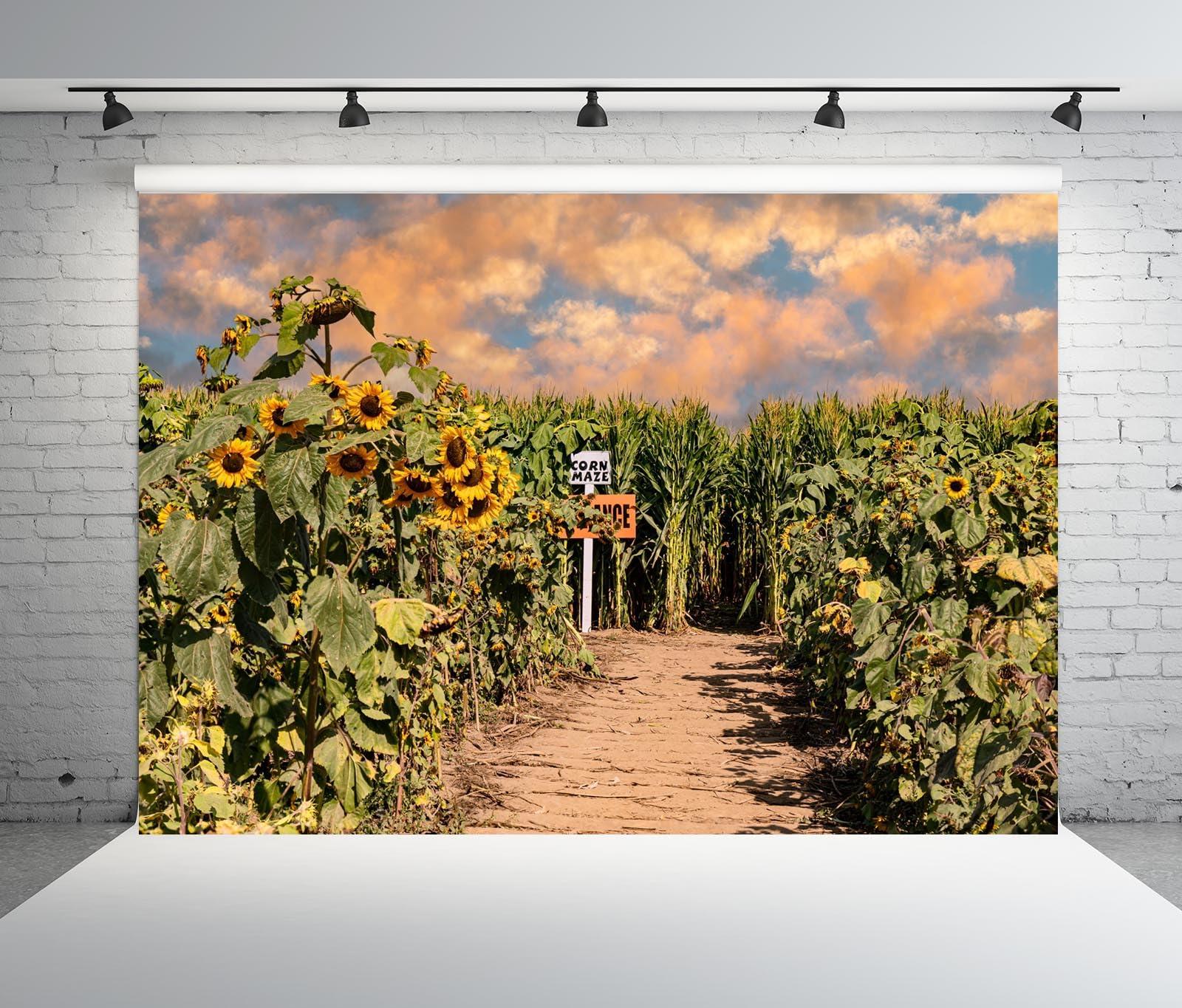 Loccor Loccor 7x5ft Fabric Green Corn Field Backdrop Sunset Cornfield Path Entrance Plant Crops Maize Background Fall Harvest Party Decorations Countryside Farmland Natural Scenery Photo Booth Props
