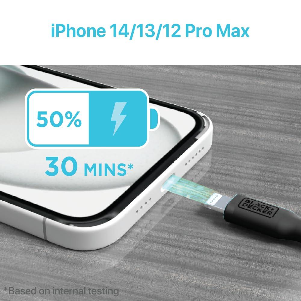 BLACK+DECKER BLACK+DECKER Lightning to USB Cable - Fast Compatible iPhone Lightning Cable - Durable Braided iPhone Charger Cord - for Travel and Daily Use - Multiple Color + Length Options - 6ft