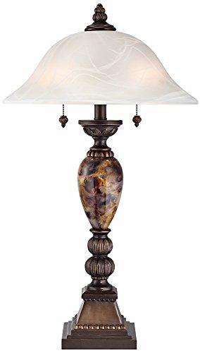 kathy ireland kathy ireland Mulholland Traditional Vintage Table Lamp 27" Tall Aged Bronze Faux Marble White Alabaster Glass Dome Shade for Living Room Bedroom House Bedside Nightstand Home Office Family