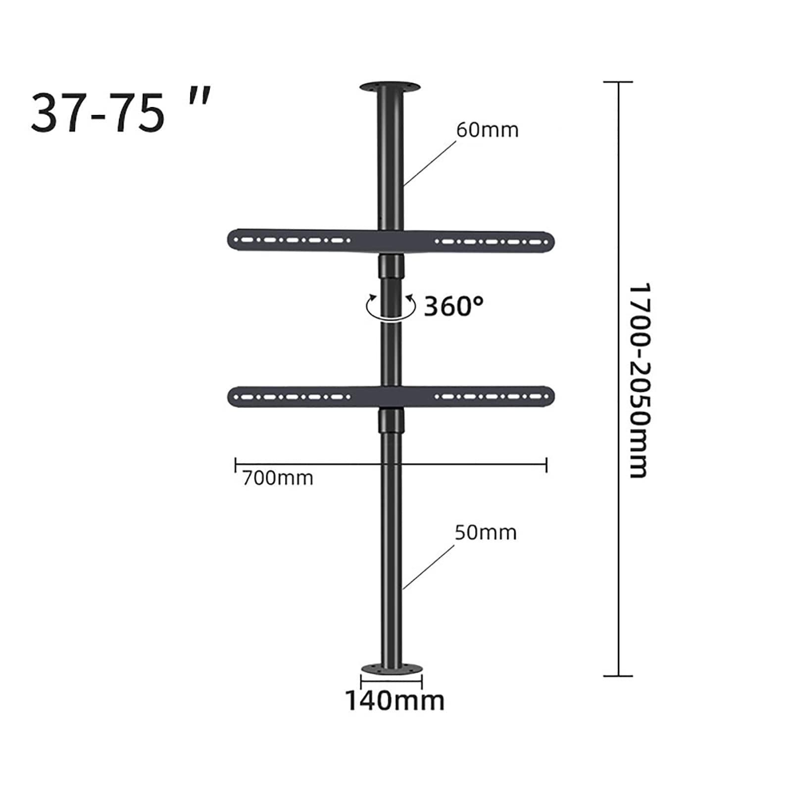 THEGA Full Motion 360 Deg Rotation Tilt Swivel TV Mount - TV Wall Mount, Height-Adjustable TV Mounting Stand, TV Wall Swivel Base 360 Rotatable, for 32-75 Inch TVs, Max VESA 600x400mm (Size : 170-205cm)