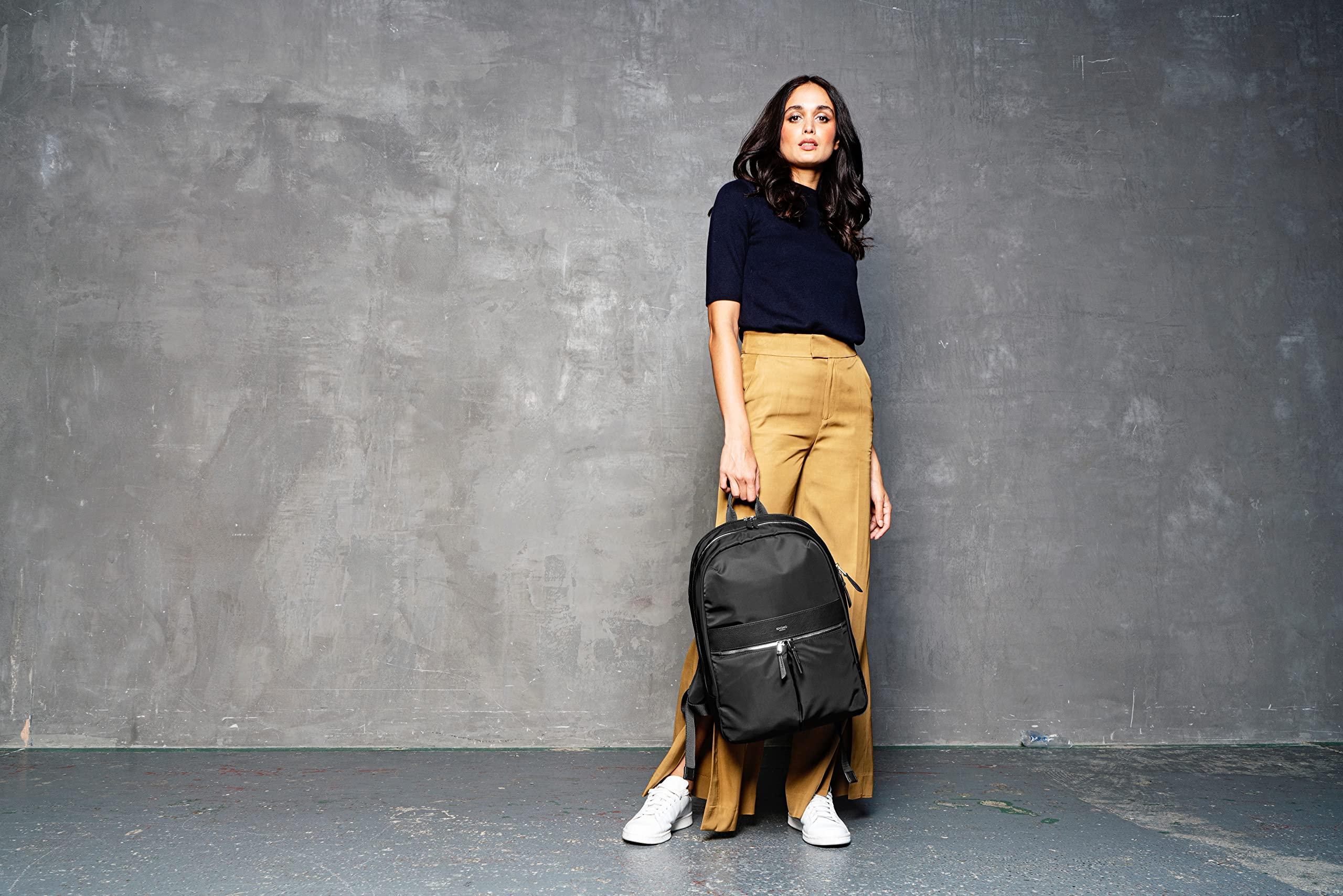 KNOMO KNOMO Beaufort 15.6" Laptop Backpack Work Bag Purse Large Travel Rucksack with Silver Zip, Black