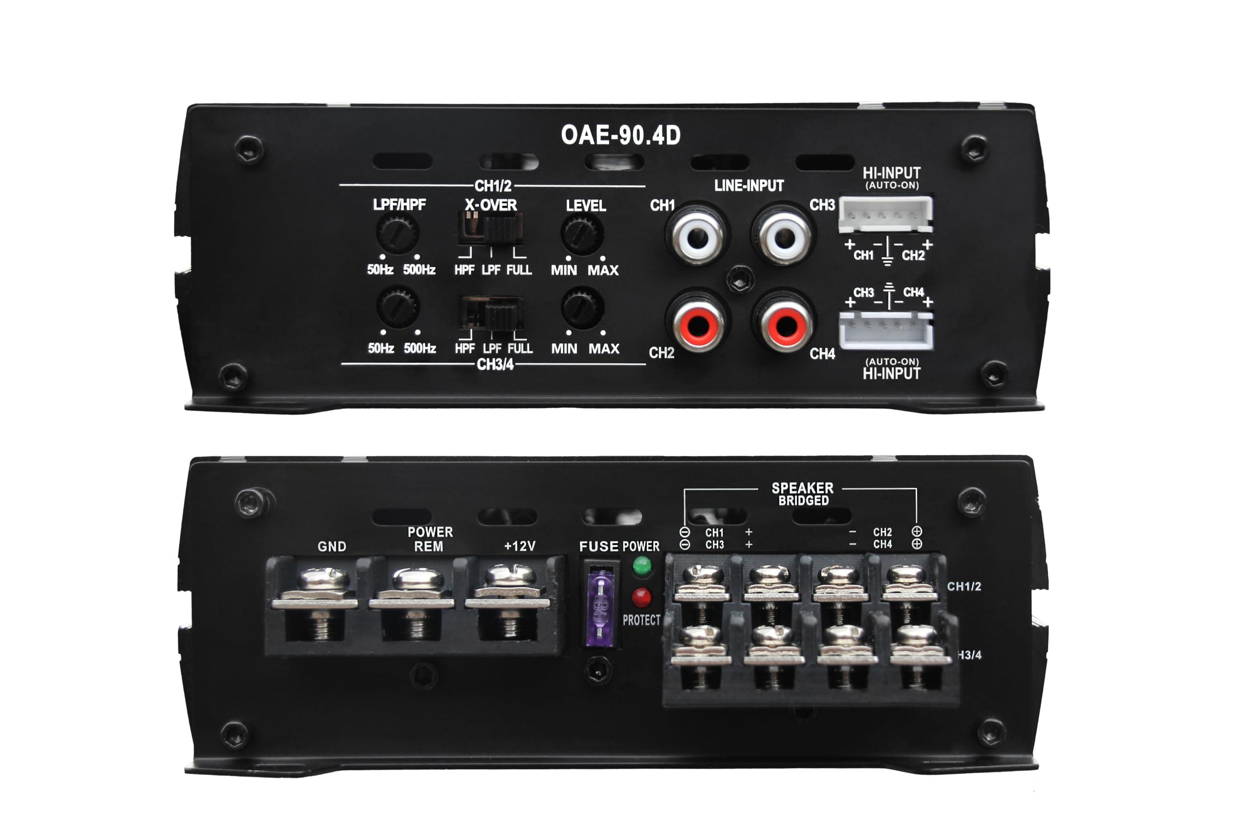 OceanAudio OceanAudio OAE-90.4D Compact Full-Range Class D 4 Channel 720W Car Amplifier, Max Power @2 4 * 180W RMS Power @2 4 * 90W, @4 4 * 60W, 2 Bridged Channels RMS Power @4 2 * 180W