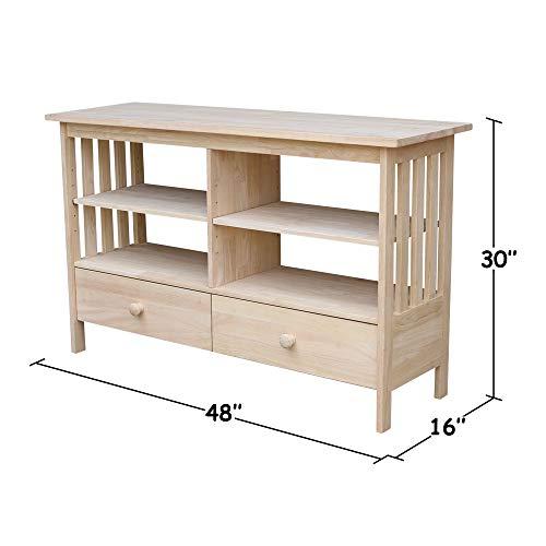 International Concepts IC International Concepts Mission Entertainment/TV Stand Solid Real Wood, Sturdy Parawood, 48 X 16 X 30, Minimum Assembly, DIY, Paint or Stain in Any Color, Unfinished