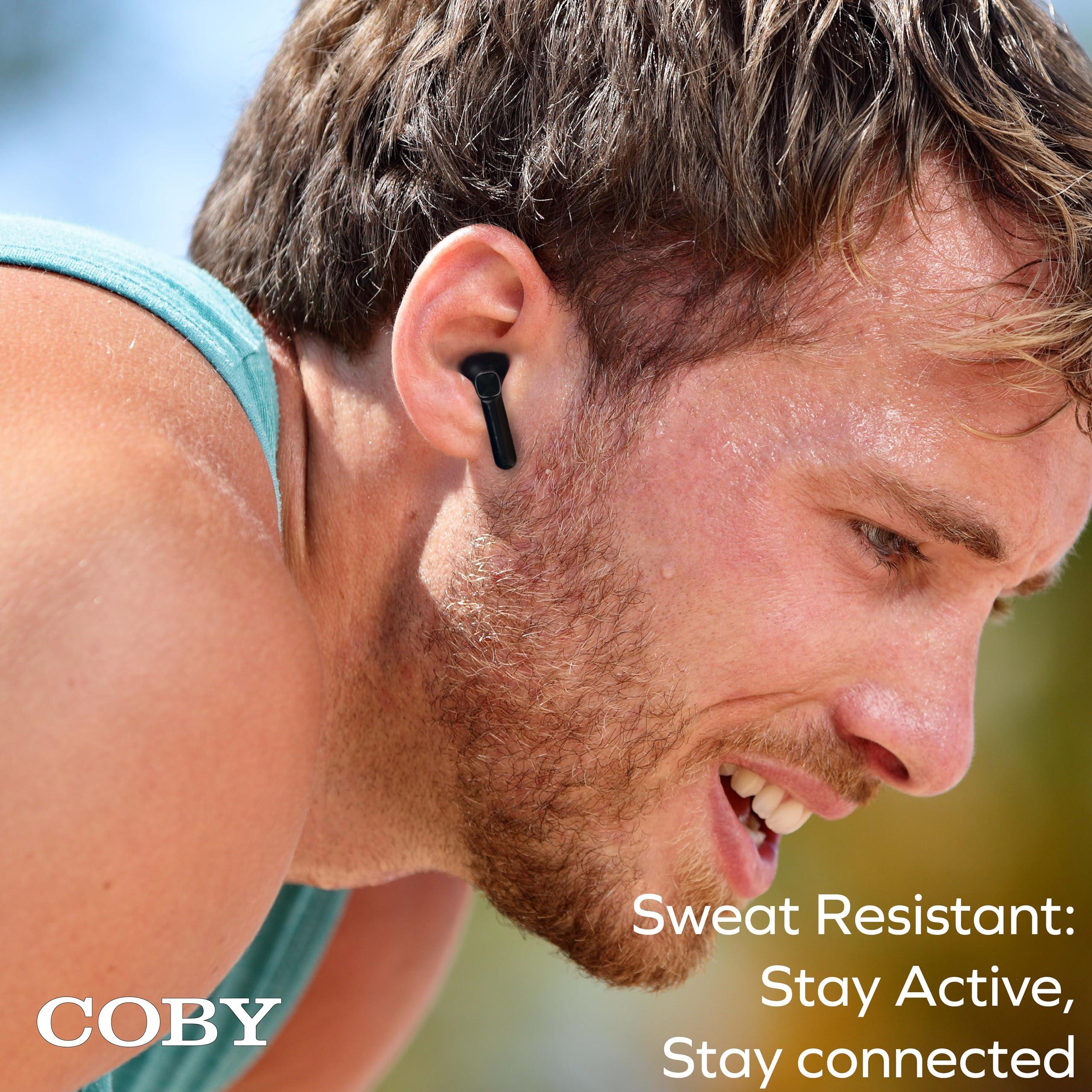 Coby Coby Sweat-Resistant True Wireless Earbuds | in-Ear Bluetooth Earphones | 12H Playtime | Voice Assistant Support | Noise-Isolating | Built-in Mic | Dedicated Audio Controls (Black)