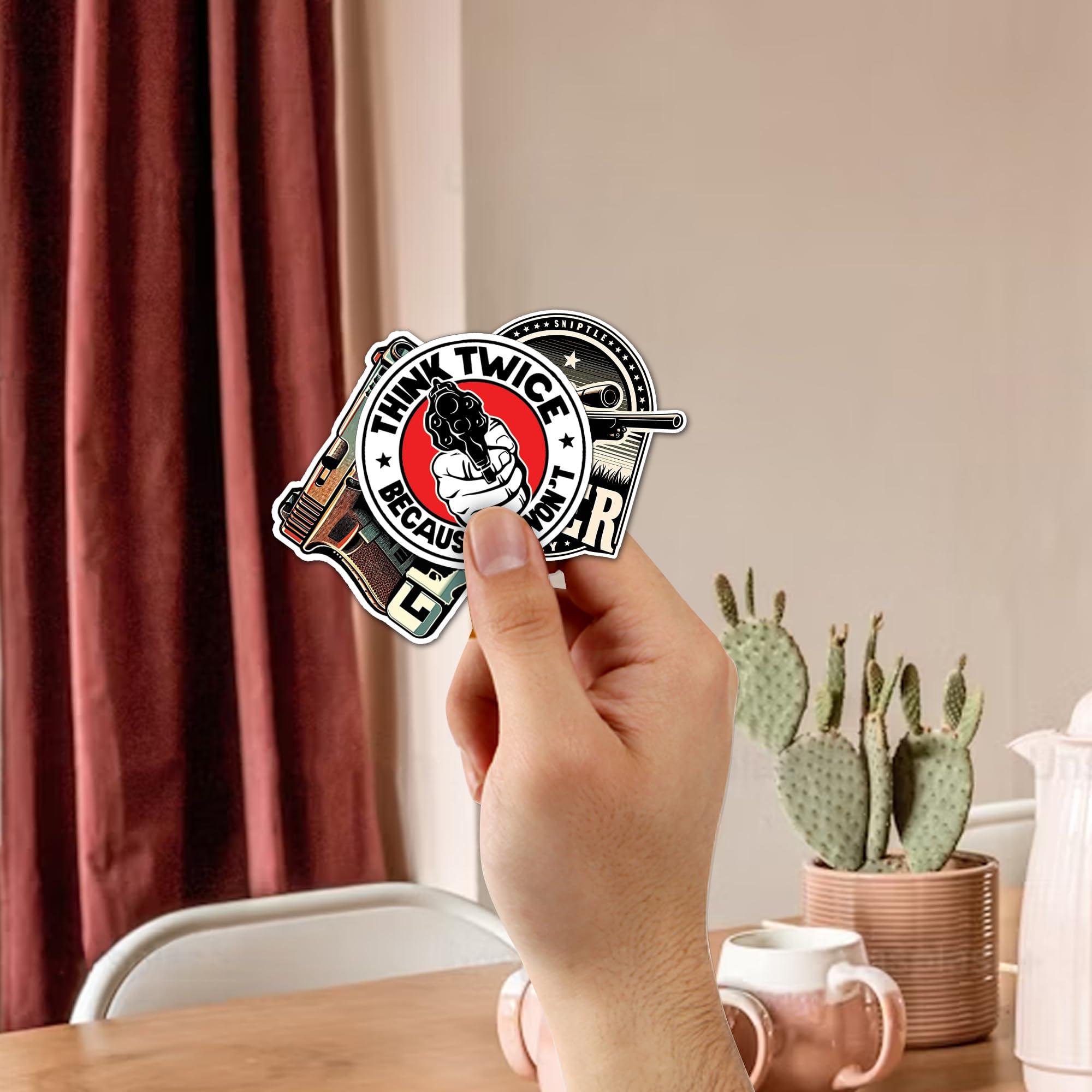 WESILY WESILY Pack 50 PCS Funny Gun Stickers Firearm Tactical Military Army Waterproof Vinyl Decals Small Bulk Set Guns and Ammo Sticker for Laptop Scrapbooks Bike Helmet