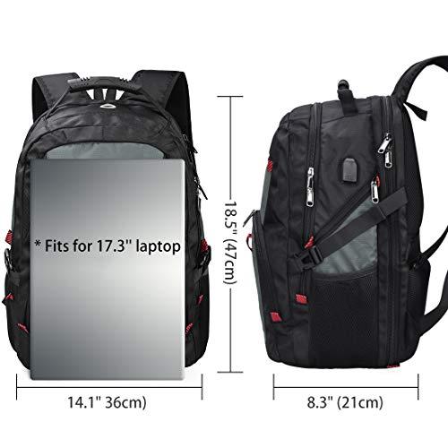 NUBILY NUBILY Laptop Backpack 17 Inch Waterproof Extra Large TSA Travel Backpack Anti Theft College Business Mens Backpacks with USB Charging Port 17.3 Gaming Computer Backpack for Women Men 45L Grey