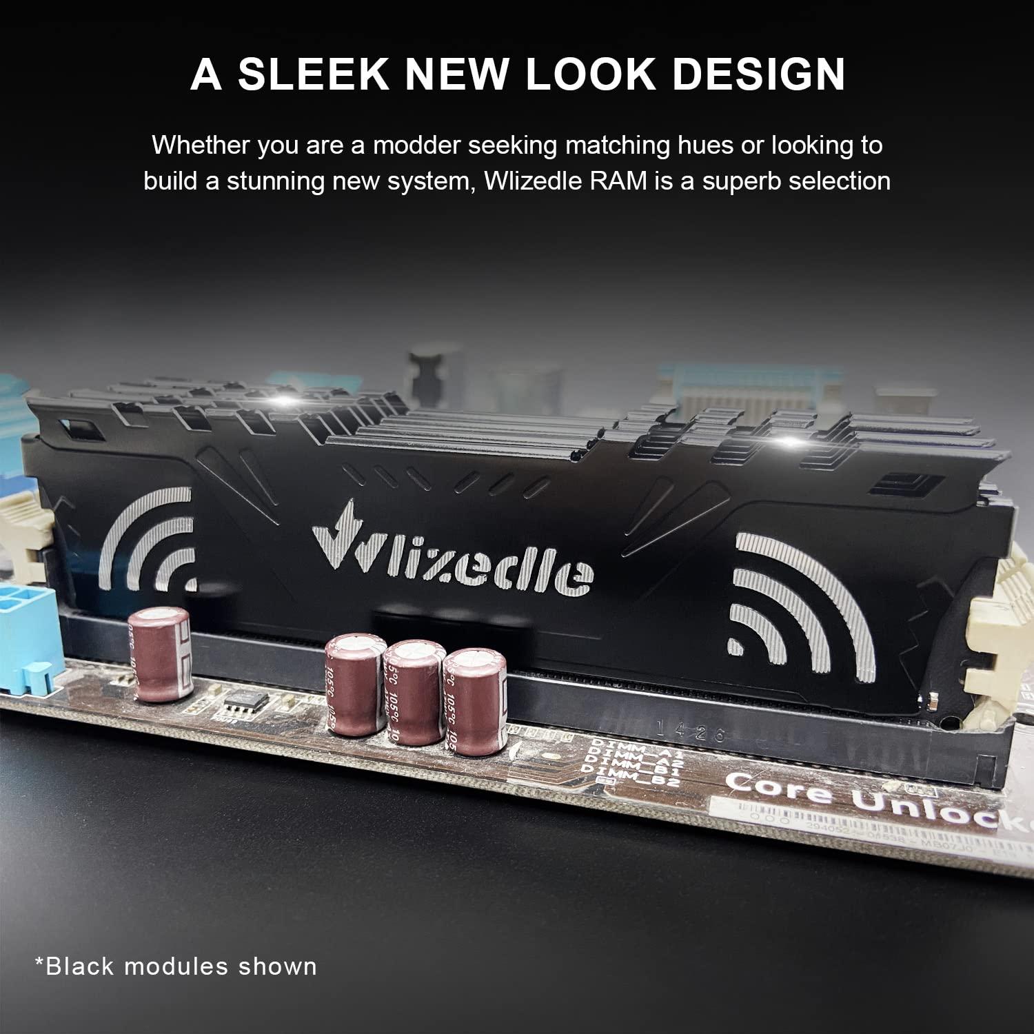 Wlizedle DDR4 RAM 16GB Kit (2x8GB) 3200MHz XMP 2.0 CL16 UDIMM Wlizedle Desktop Memory PC4-25600 288-Pin 1.35V 1Rx8 Non-ECC Unbuffered PC Computer Sdram Sticks Module Upgrade, Black