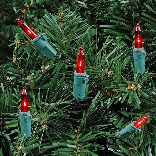 Novelty Lights Novelty Lights 50 Light Red Christmas Mini String Light Set, Green Wire, Indoor/Outdoor UL Listed, 25' Long