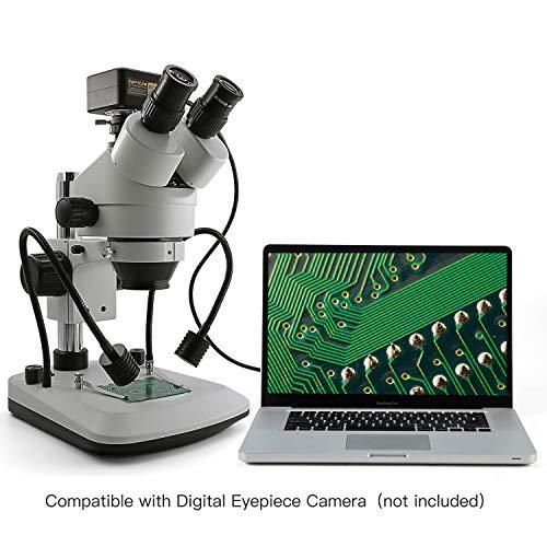 SWIFT Swift S7-TGL-CA05 Trinocular Gooseneck Zoom Stereo Microscope, WF10X Eyepieces,7X-45X Magnification, Upper Dual-gooseneck LED Light and Transmitted LED Light, Table Pillar Stand,110V-120V
