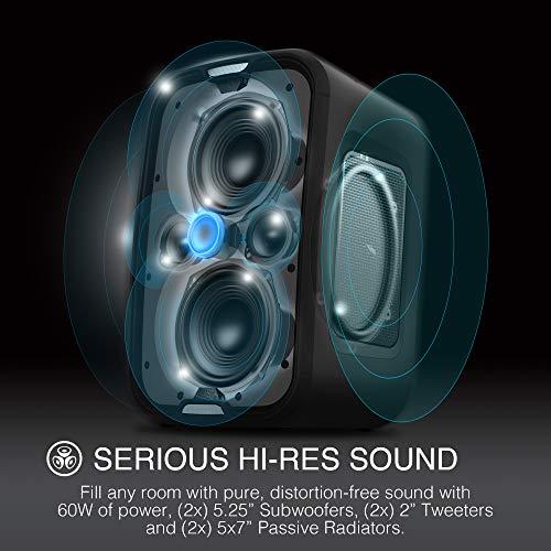 Brookstone Brookstone Bluetooth Speakers, IPX5 Waterproof Outdoor Speaker, Portable Bluetooth Speaker with LED Light Show, 60 Watt RMS Speaker, Wireless Charging Pad for Smartphone, Connect Multiple Speakers