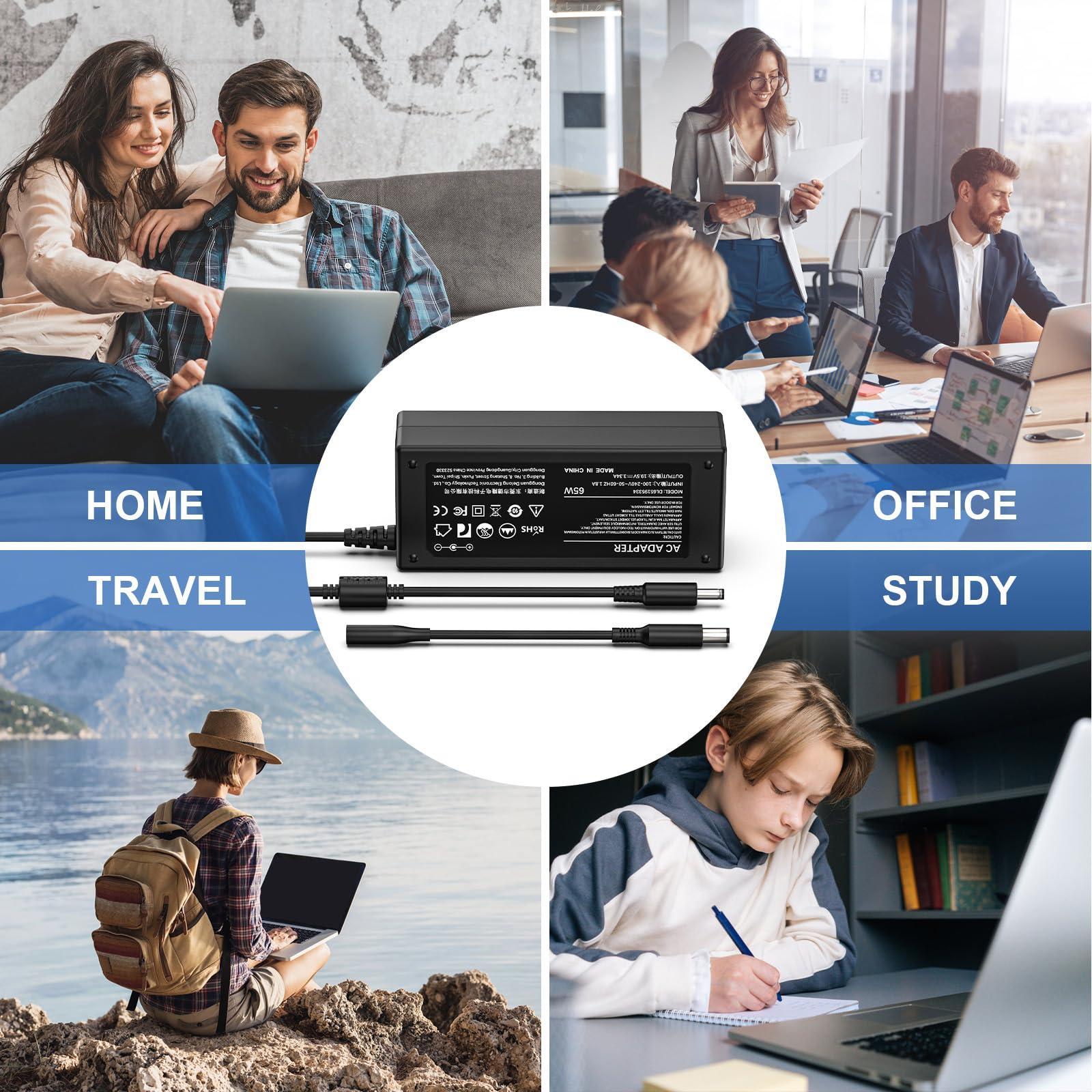 Jippofu 65W Charger for Dell Laptop Charger,Replacement Computer Charger for Dell Inspiron 13 3000 5000 7000 14 7420 15 3520 16 5630 Latitude 5490 5420 AC Adapter Power Supply Cord,Round Tip7.4mm&4.5mm