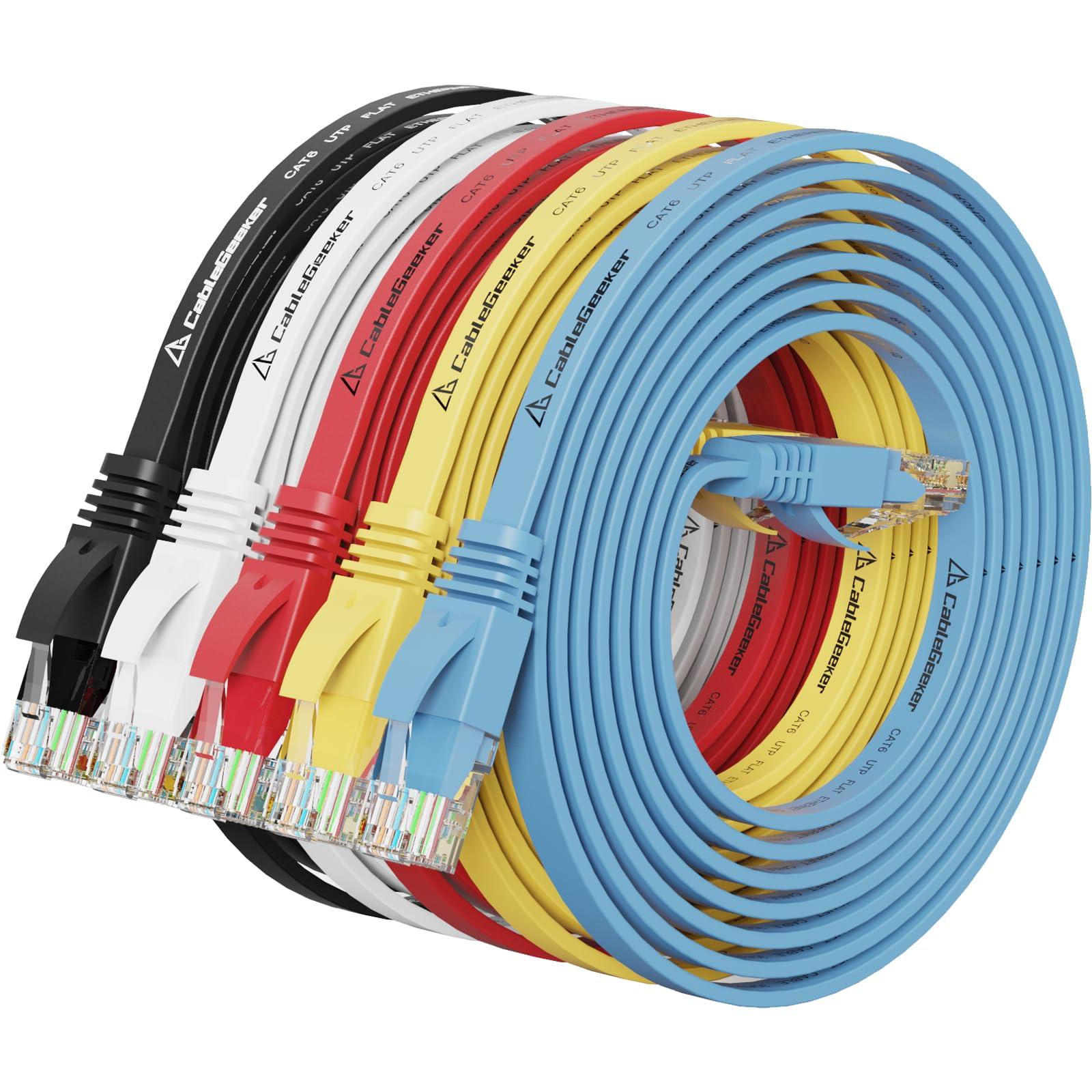 CableGeeker Cat 6 Ethernet Cable 5 ft (5 Pack)(at a Cat5e Price but Higher Bandwidth) Flat Internet Network Cable - Cat6 Ethernet Patch Cable Short - Cat6 Computer Cable for Cable Management