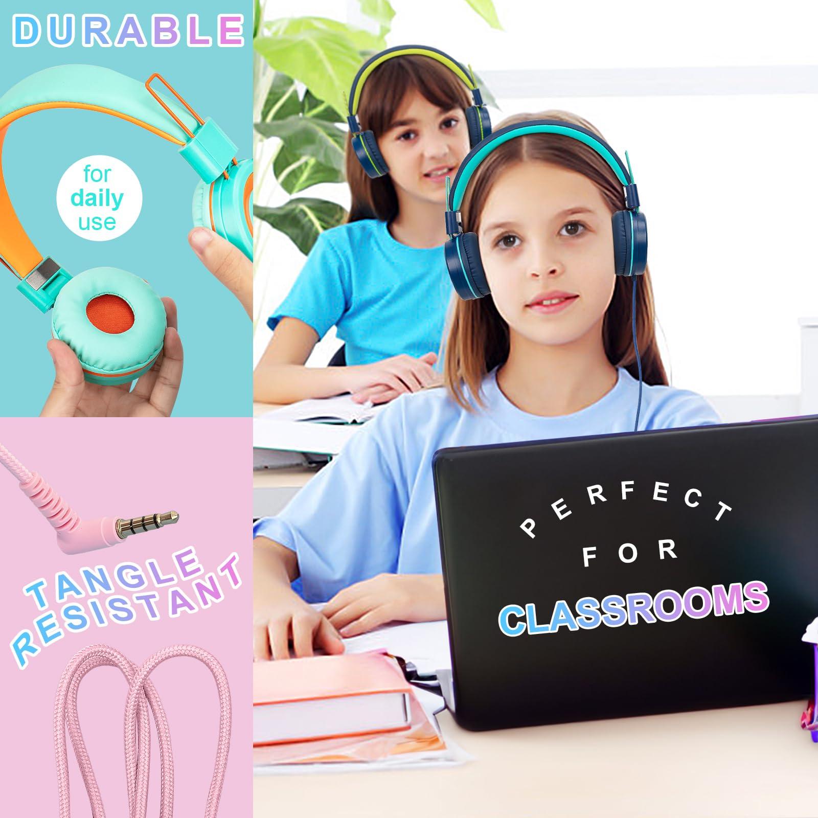 CN-Outlet CN-Outlet 5 Pack Kids Headphones Bulk for School Classroom Students Teens Toddler, Wired Adjustable Headsets for Libraries Families Childern and Adults (Mixed Colors with MIC)