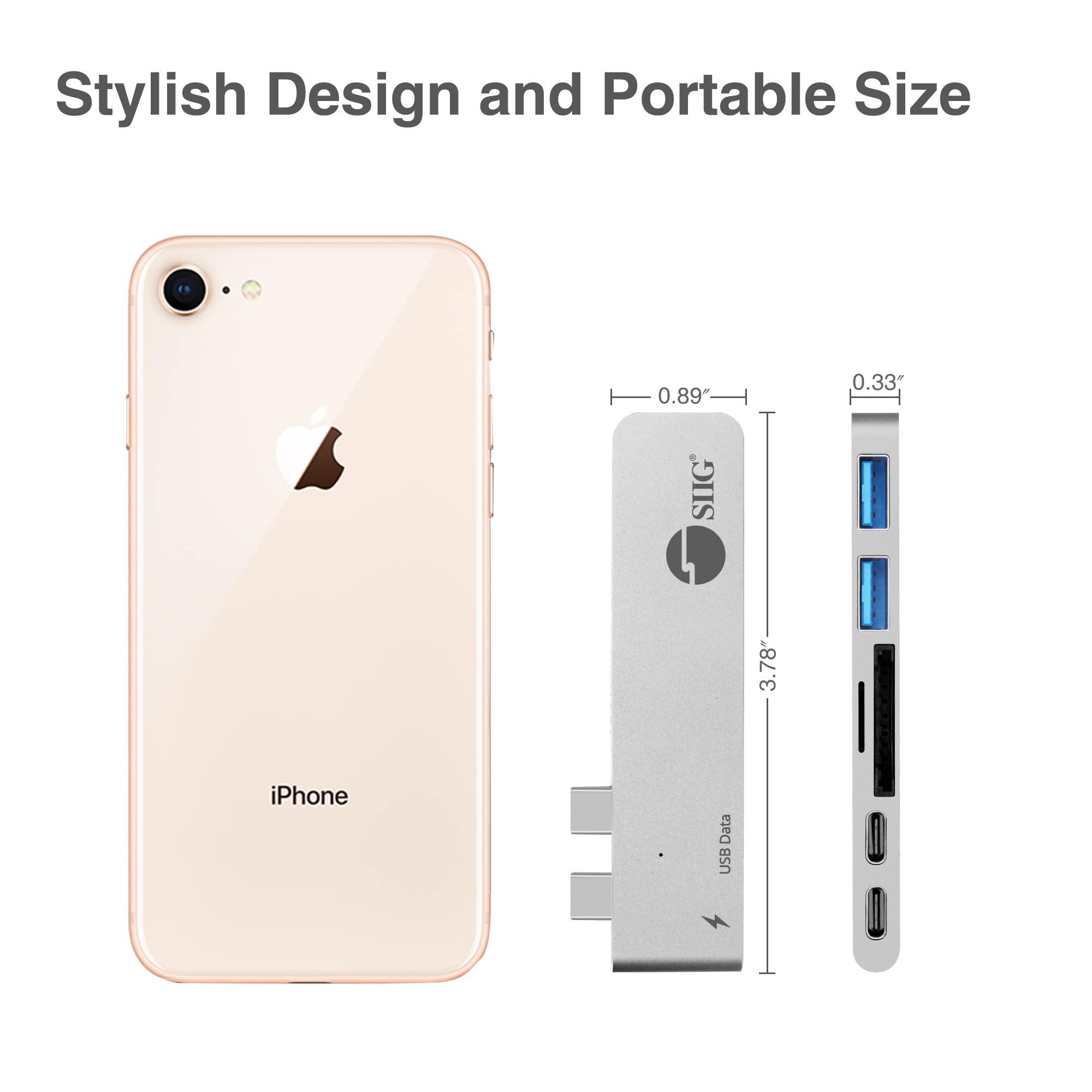 SIIG SIIG Thunderbolt 3 USB Type C Hub Adapter for 13\" or 15\" MacBook Pro - 5k Video Resolution, 40Gbps Data Speed - USB C Data Port, 2 USB 3.1, SD/Micro SD Card Reader Slot - Silver