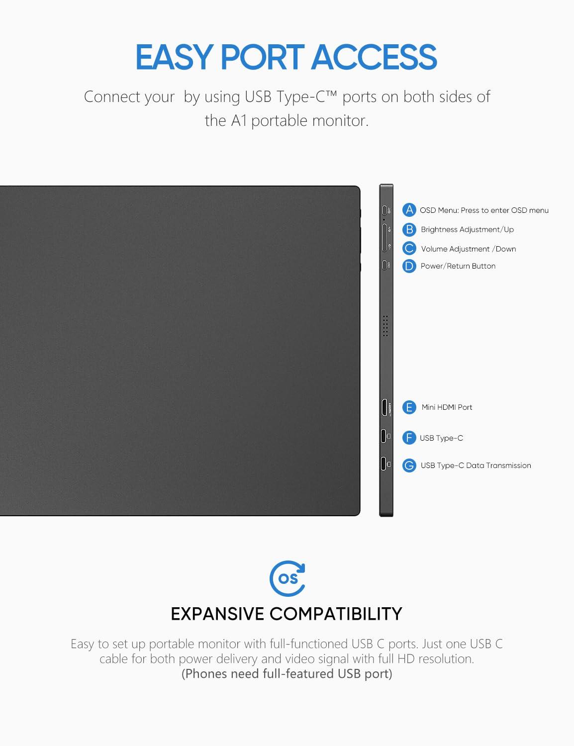 ARZOPA ARZOPA Portable Monitor & Sleeve, 15.6\'\' 1080P FHD Laptop Monitor & Portable Monitor PU Sleeve Bag Combination