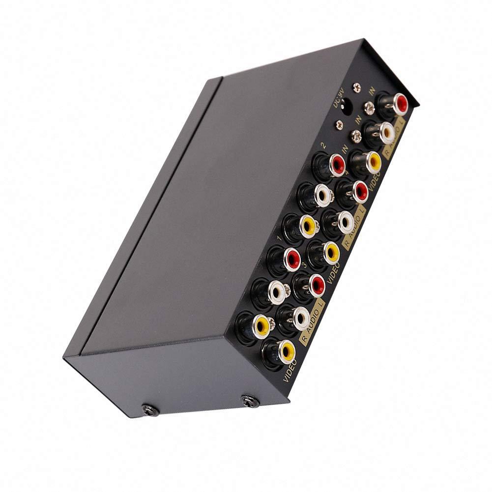 DTech DTECH Powered 4 Way 3 RCA Splitter Box 1 in 4 Out Composite Video Audio Distribution Duplicator with Power Adapter