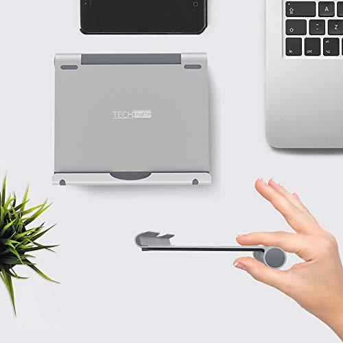 TechMatte TechMatte Large iPad Stand Adjustable Foldable Aluminum Stand for iPad, iPad Pro 12.9, iPad Pro 11, iPad Air, iPad Mini, iPhone 11 Pro Max XS XR, E-Readers