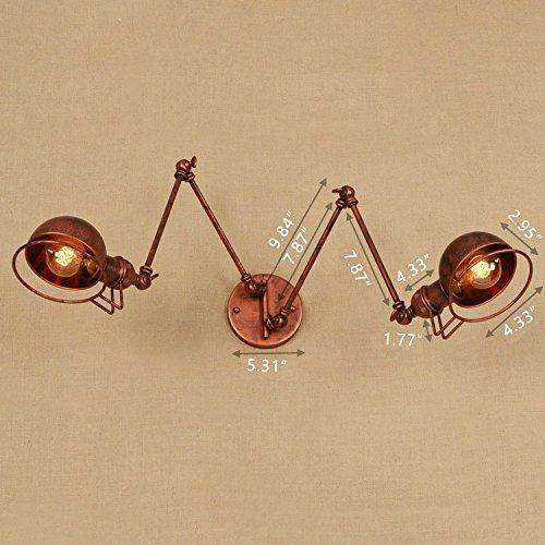 LITFAD LITFAD Industrial Wall Sconce Adjustable 2 Lights Wall Light with Extendable Fixture Arm in Rust