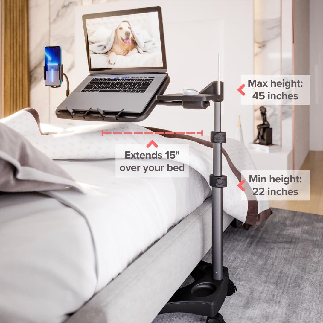 LEVO LEVO G2 V16 Mobile Laptop Stand Desk Rolling Cart with Phone Holder and Mouse Tray